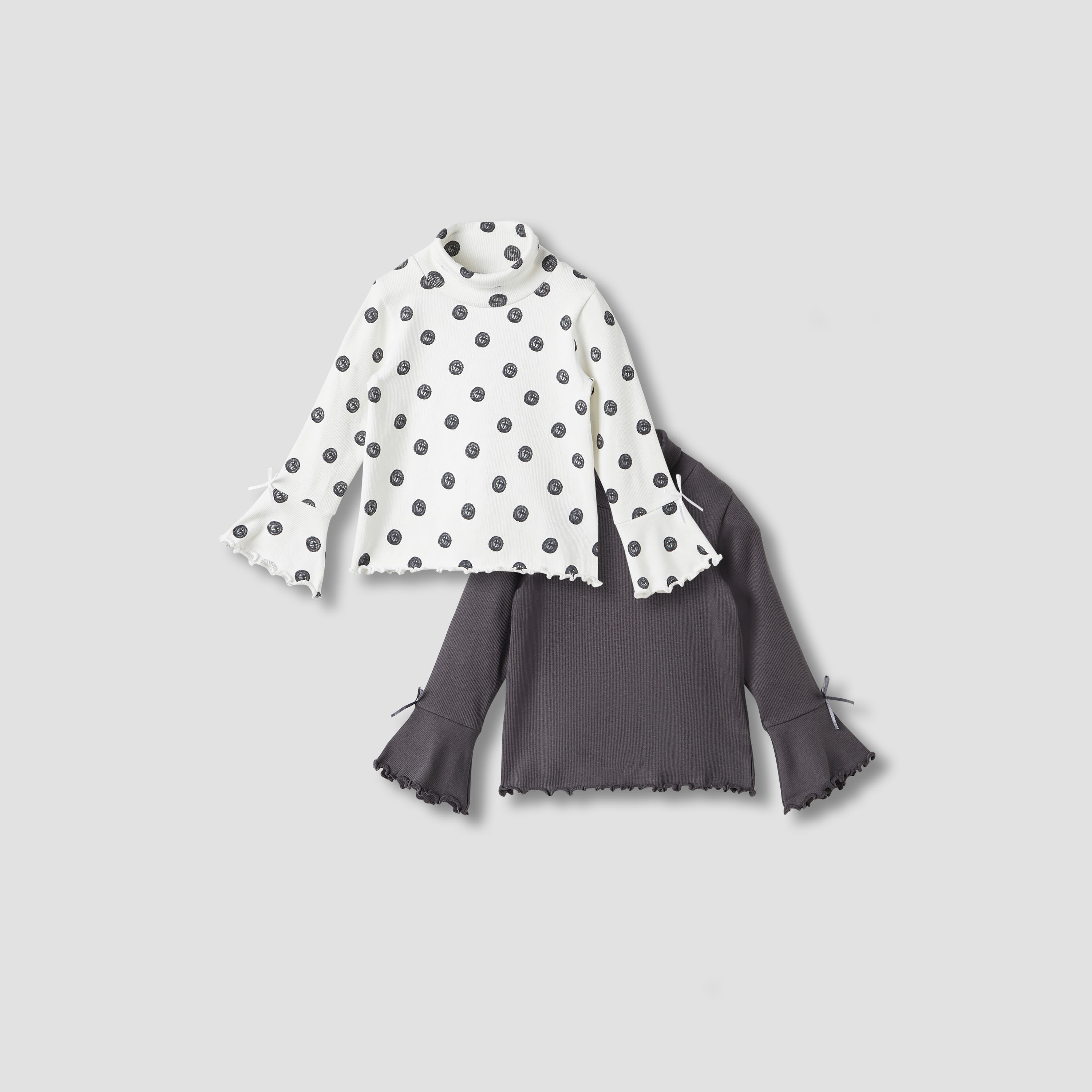 Juniors Bow Detail T-shirt with Turtleneck and Long Sleeves - Set of 2-baby-girls-clothing-tshirts-image-1