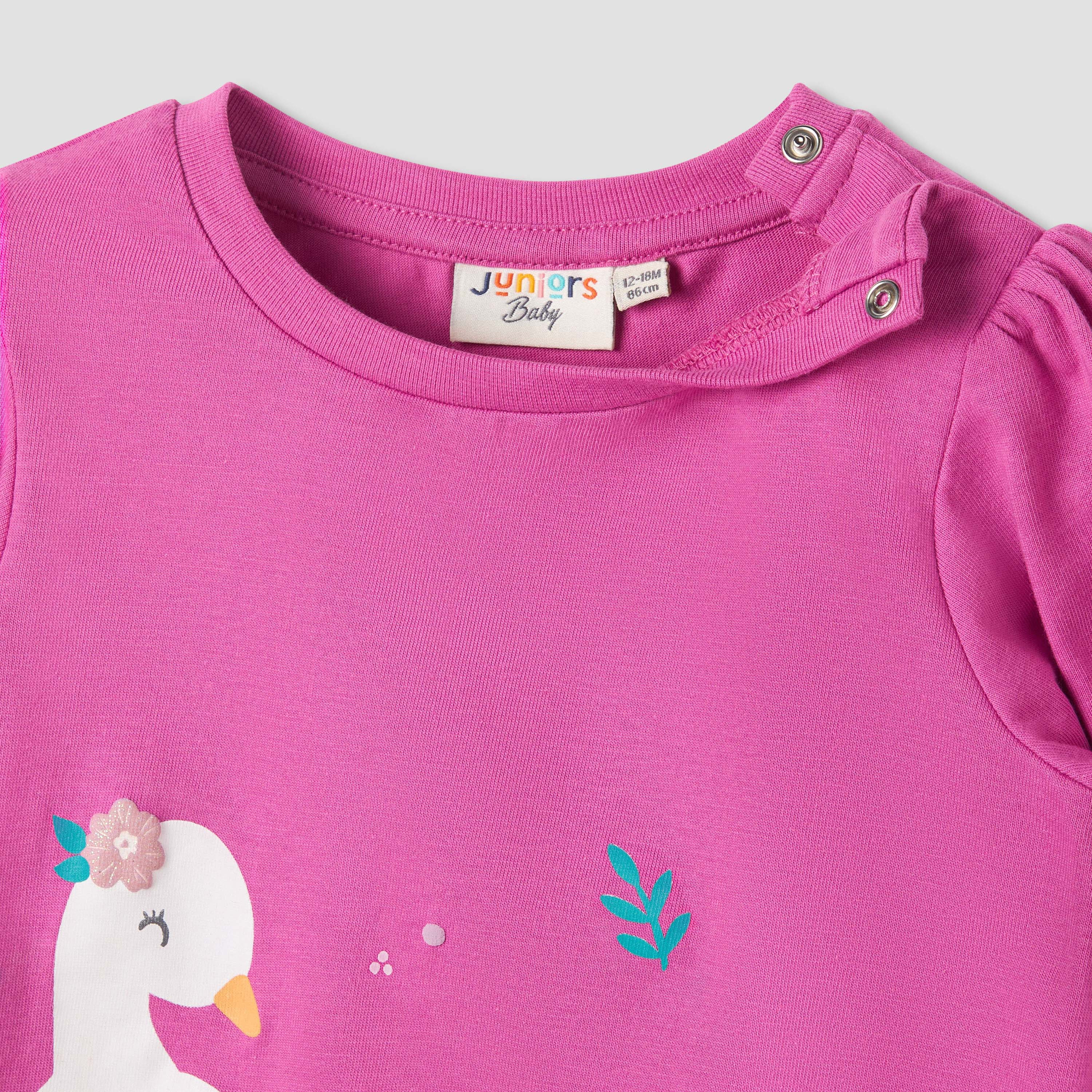 Juniors Printed T-shirt with Long Sleeves-baby-girls-clothing-tshirts-image-3