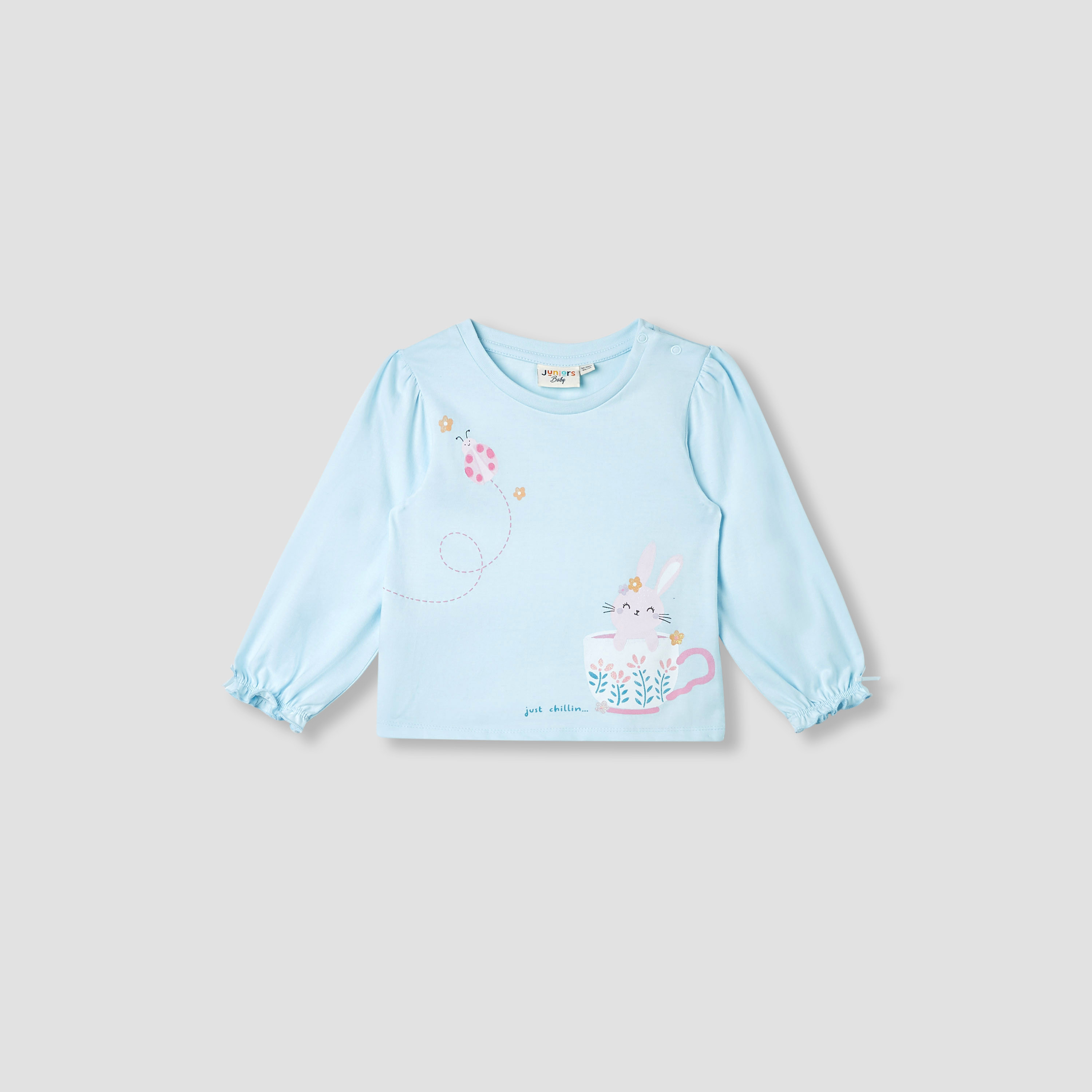 Juniors Printed T-shirt with Long Sleeves-baby-girls-clothing-tshirts-image-1