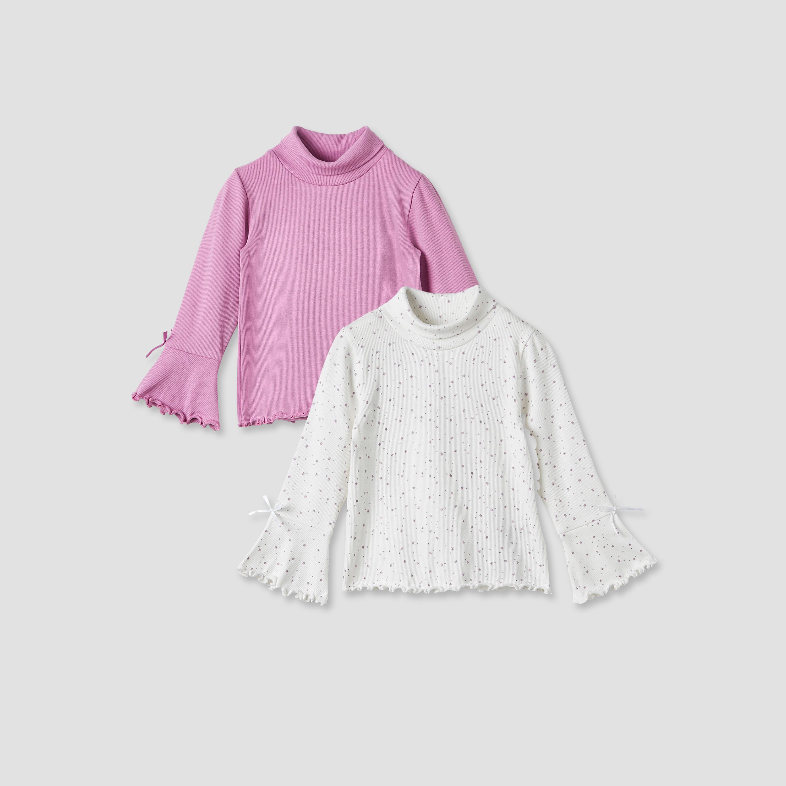 تيشيرت بياقة عالية وأكمام طويلة وتفاصيل فيونكة من جونيورز - طقم من 2-baby-girls-clothing-tshirts-image-5