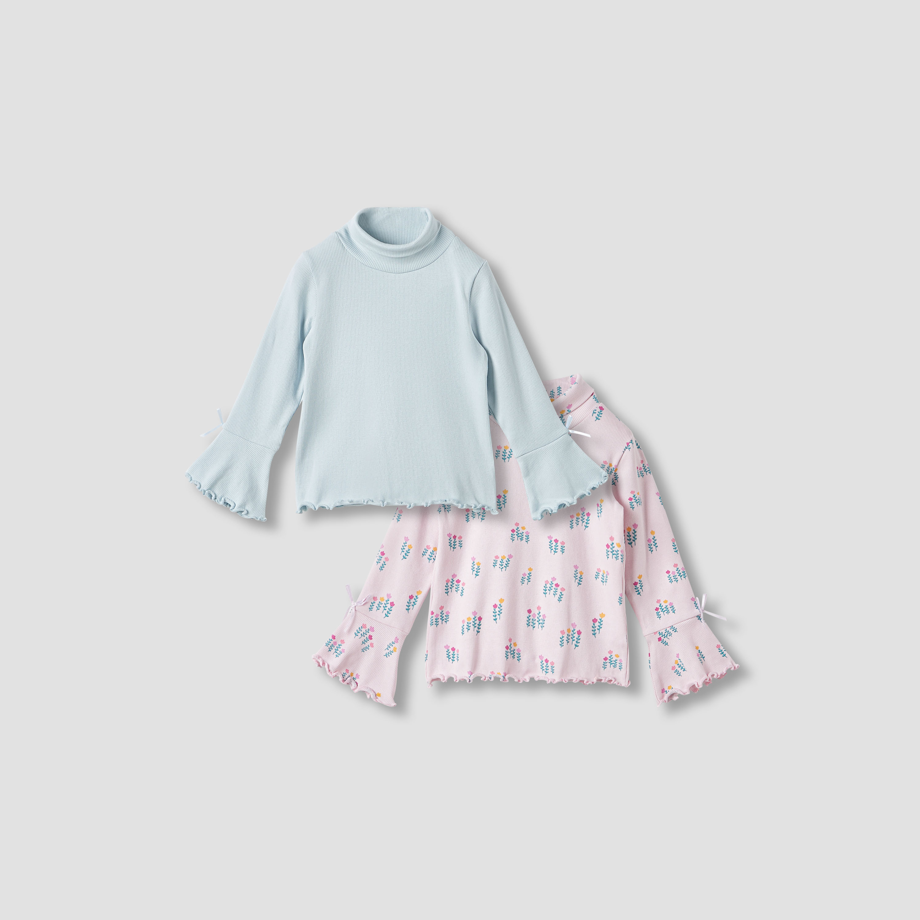 Juniors Bow Detail Top with Turtleneck and Long Sleeves - Set of 2-baby-girls-clothing-tshirts-image-1