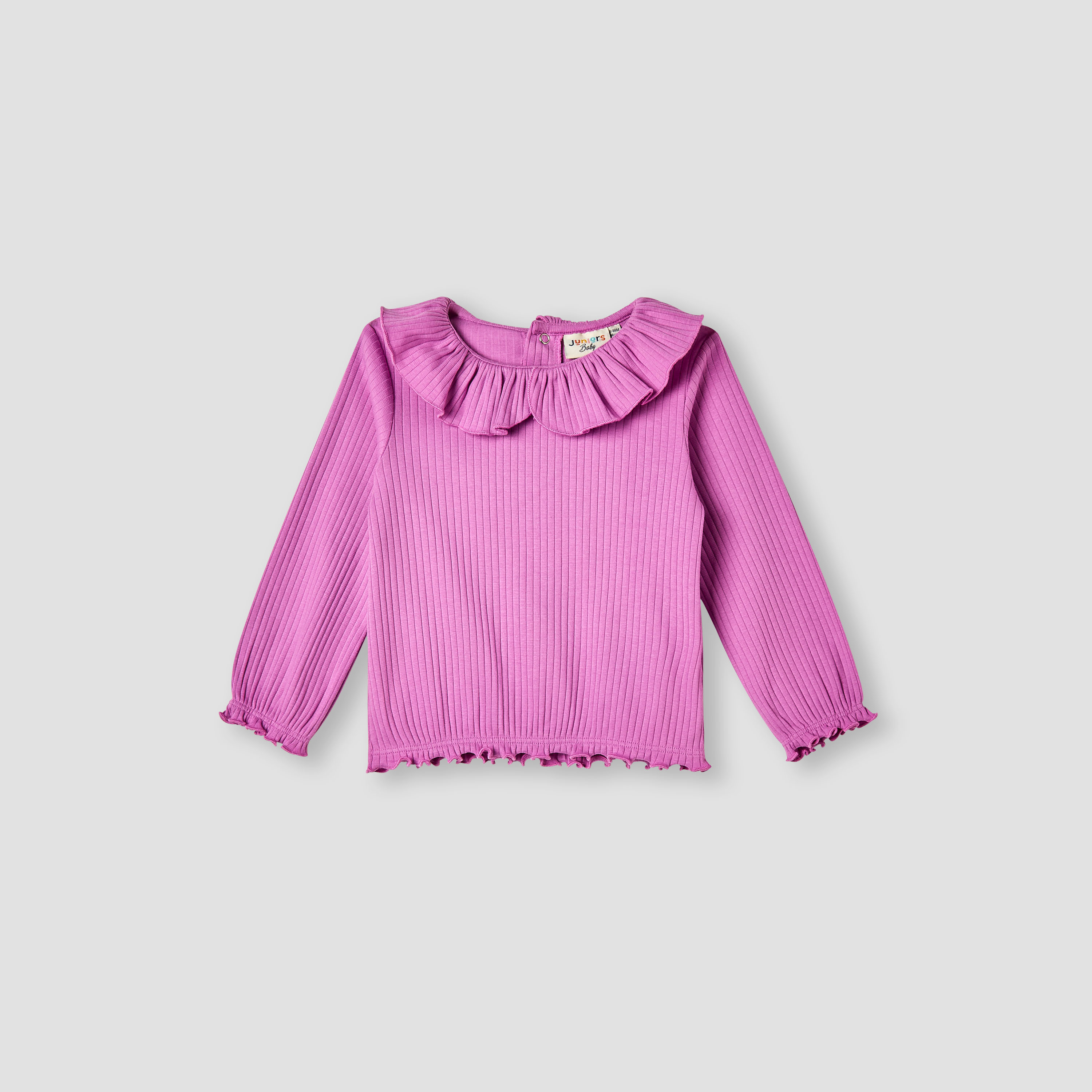 Juniors Ribbed Ruffle Collar Top with Long Sleeves-baby-girls-clothing-tshirts-image-1