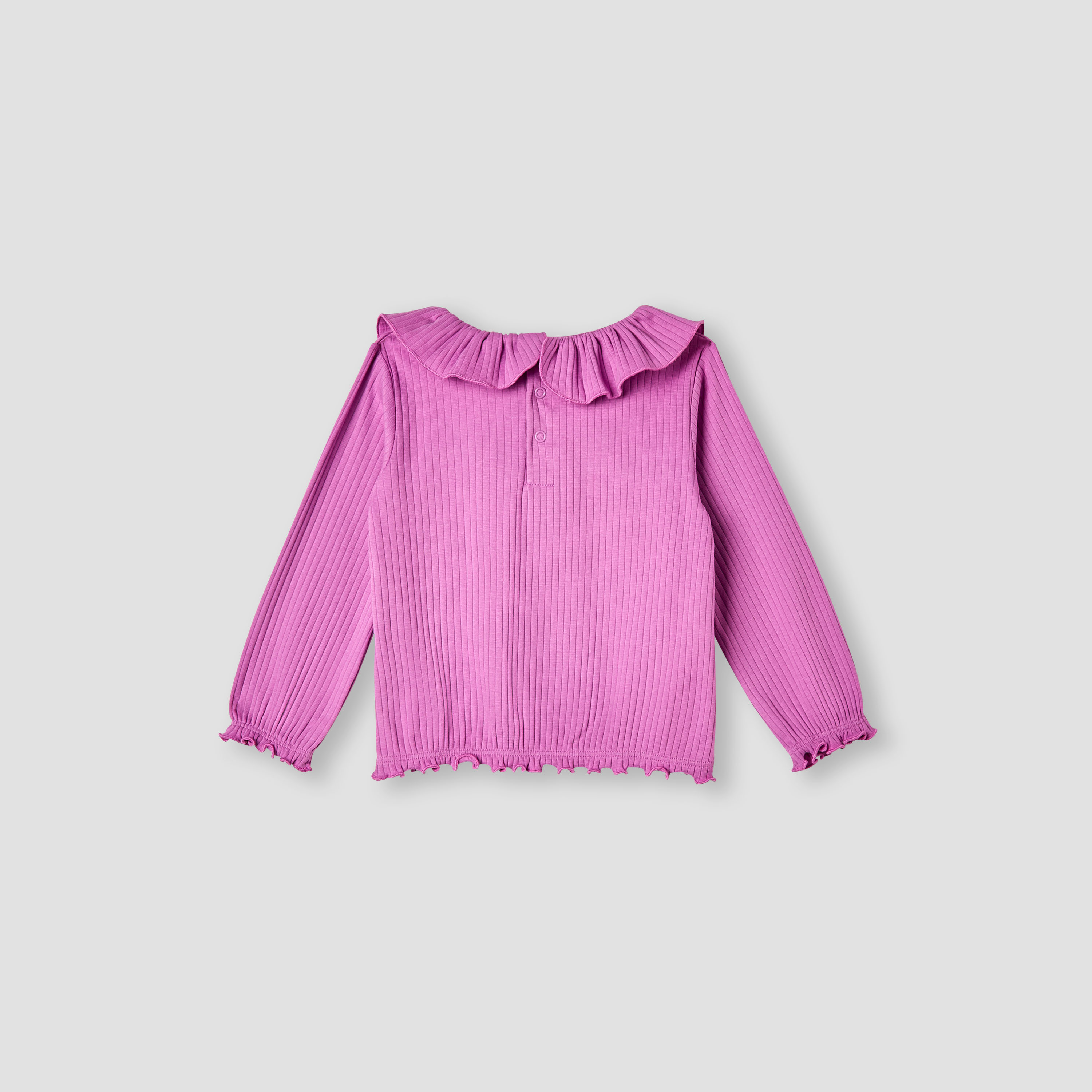 Juniors Ribbed Ruffle Collar Top with Long Sleeves-baby-girls-clothing-tshirts-image-2