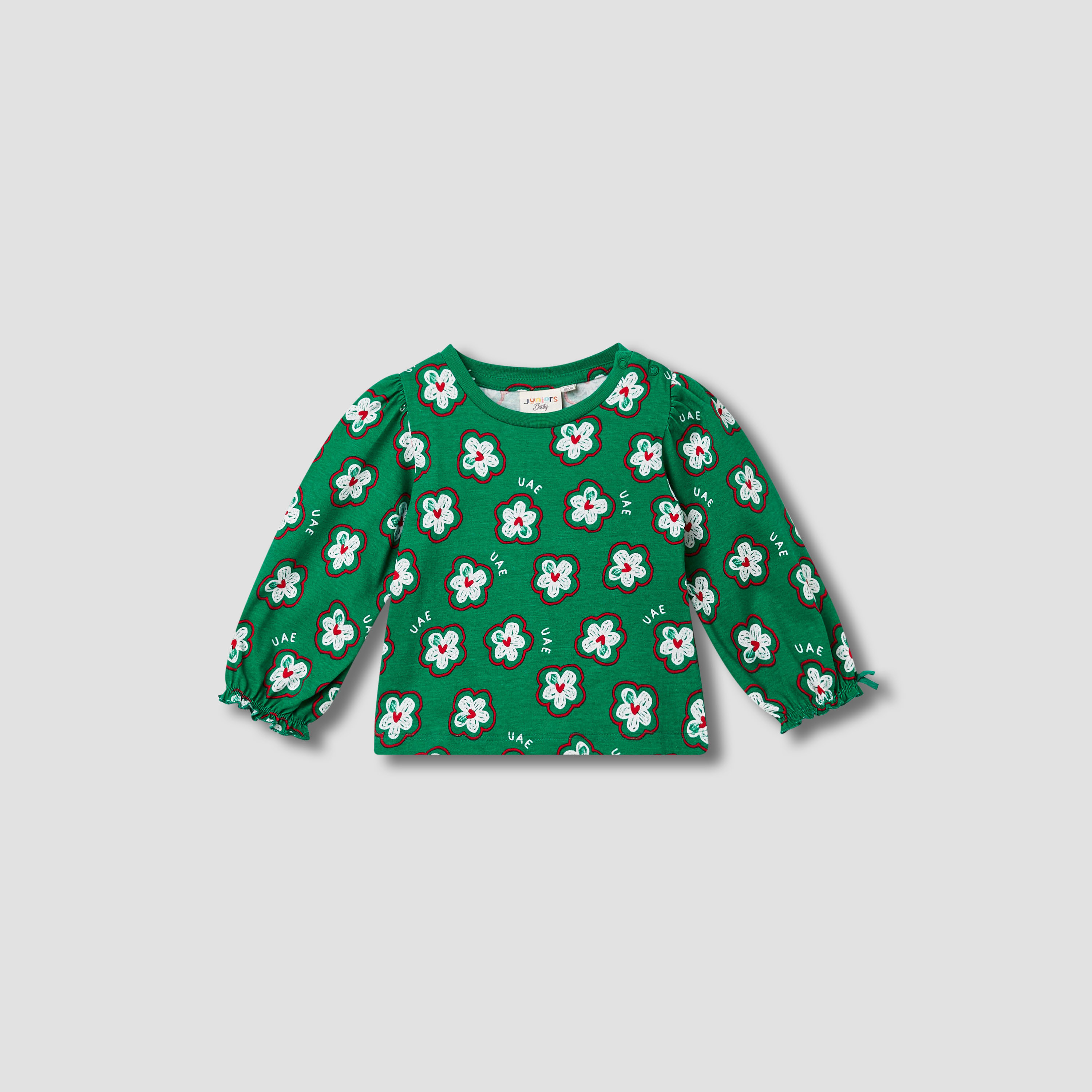 Juniors UAE National Day Print Top with Long Sleeves-baby-girls-clothing-tshirts-image-1