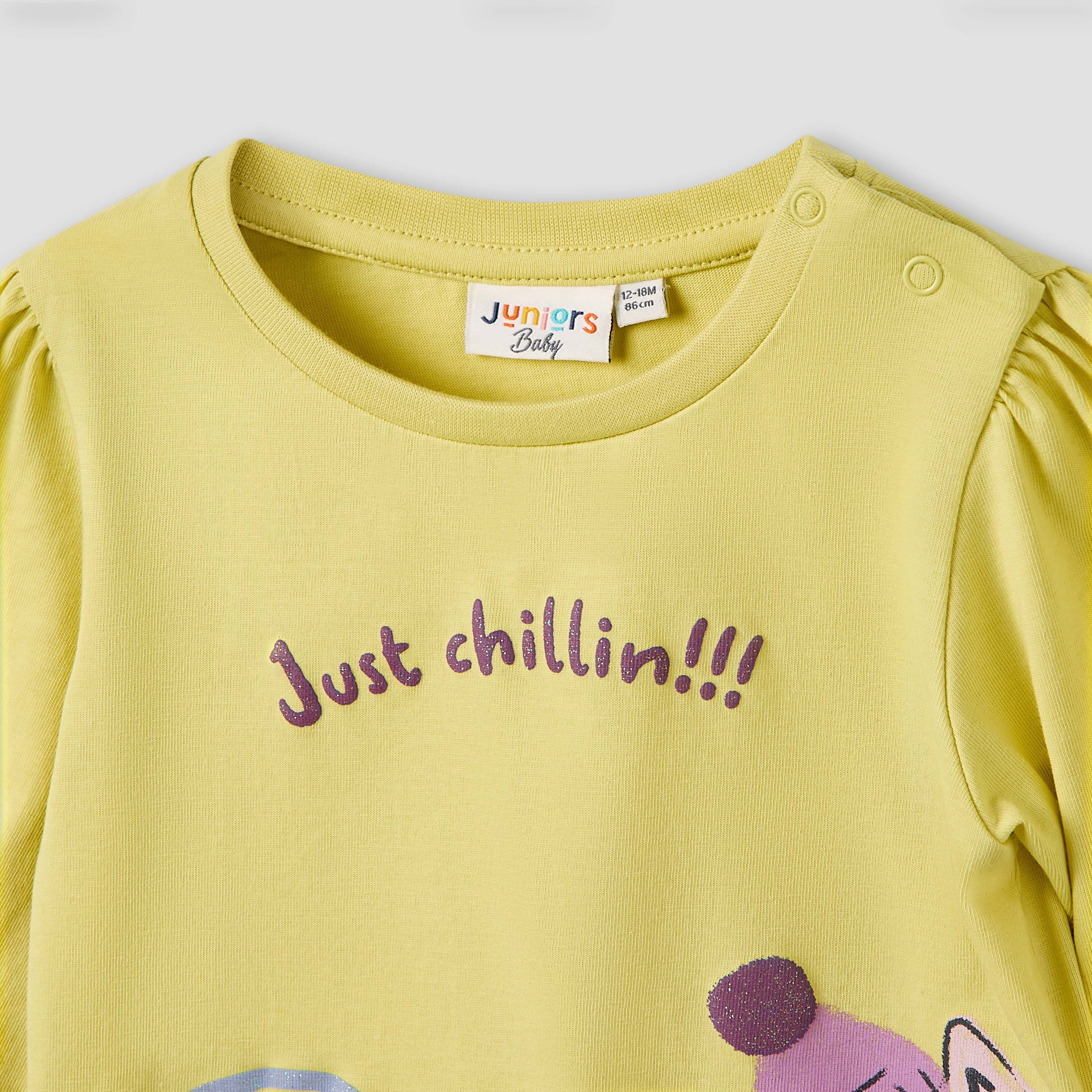 Juniors Girls Round Neck T-shirt with Cat Print - Cotton - Long Sleeve-baby-girls-clothing-tshirts-image-4