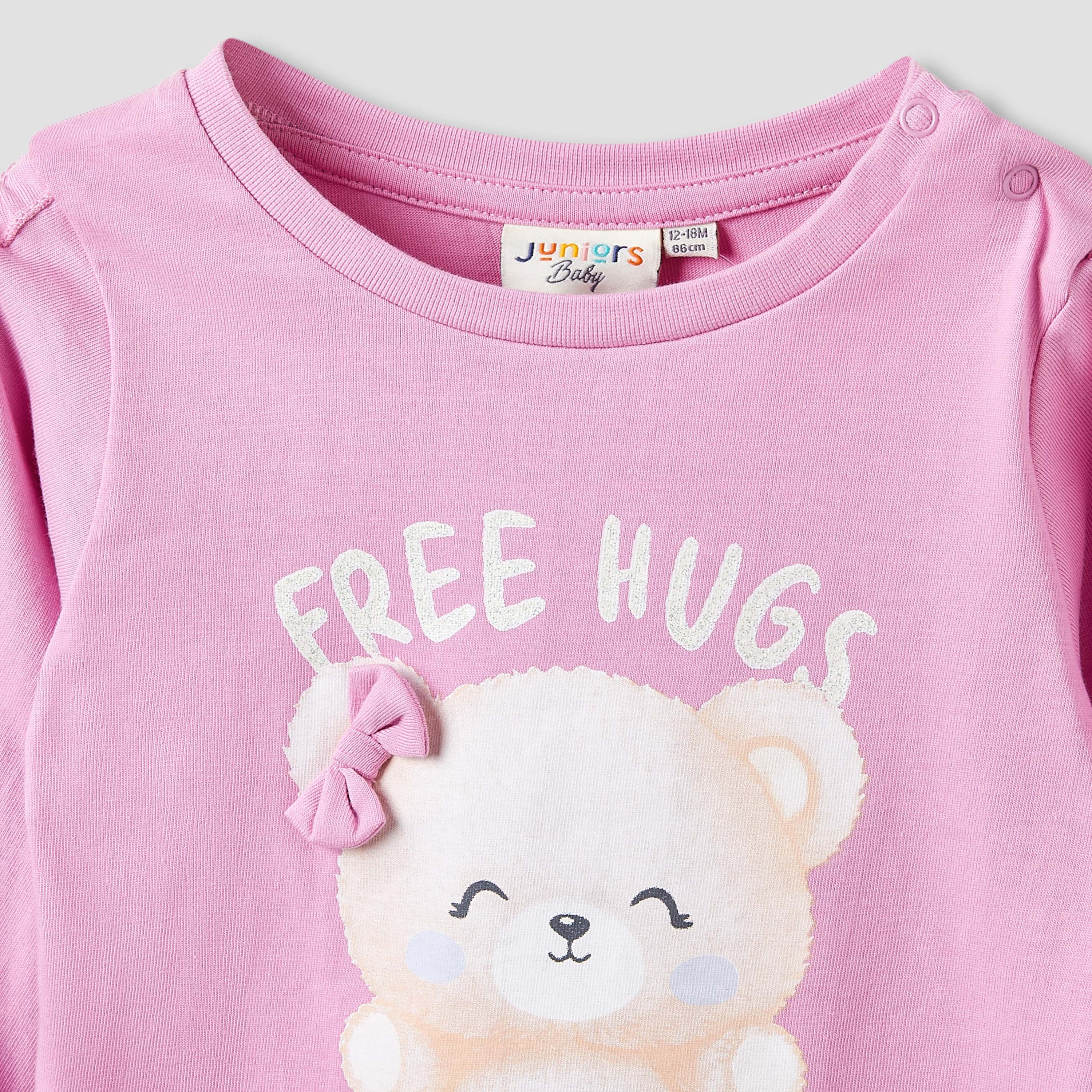 Juniors Girls Round Neck T-shirt with Graphic Print - Cotton - Long Sleeve - Set of 2-baby-girls-clothing-tshirts-image-4