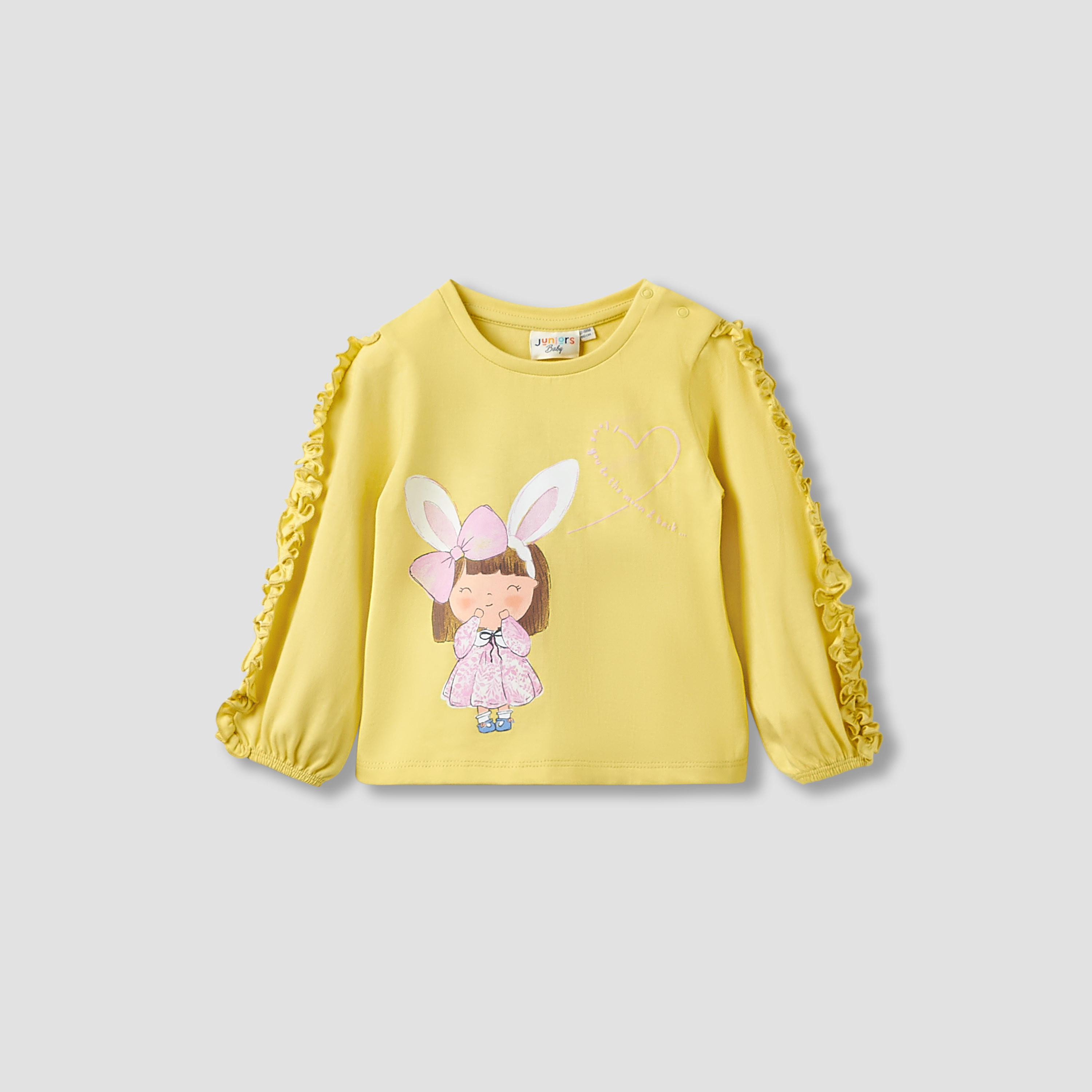 تيشيرتات قطن بأكمام طويلة وياقة مستديرة وطبعات للفتيات من جونيورز - طقم من قطعتين-baby-girls-clothing-tshirts-image-2