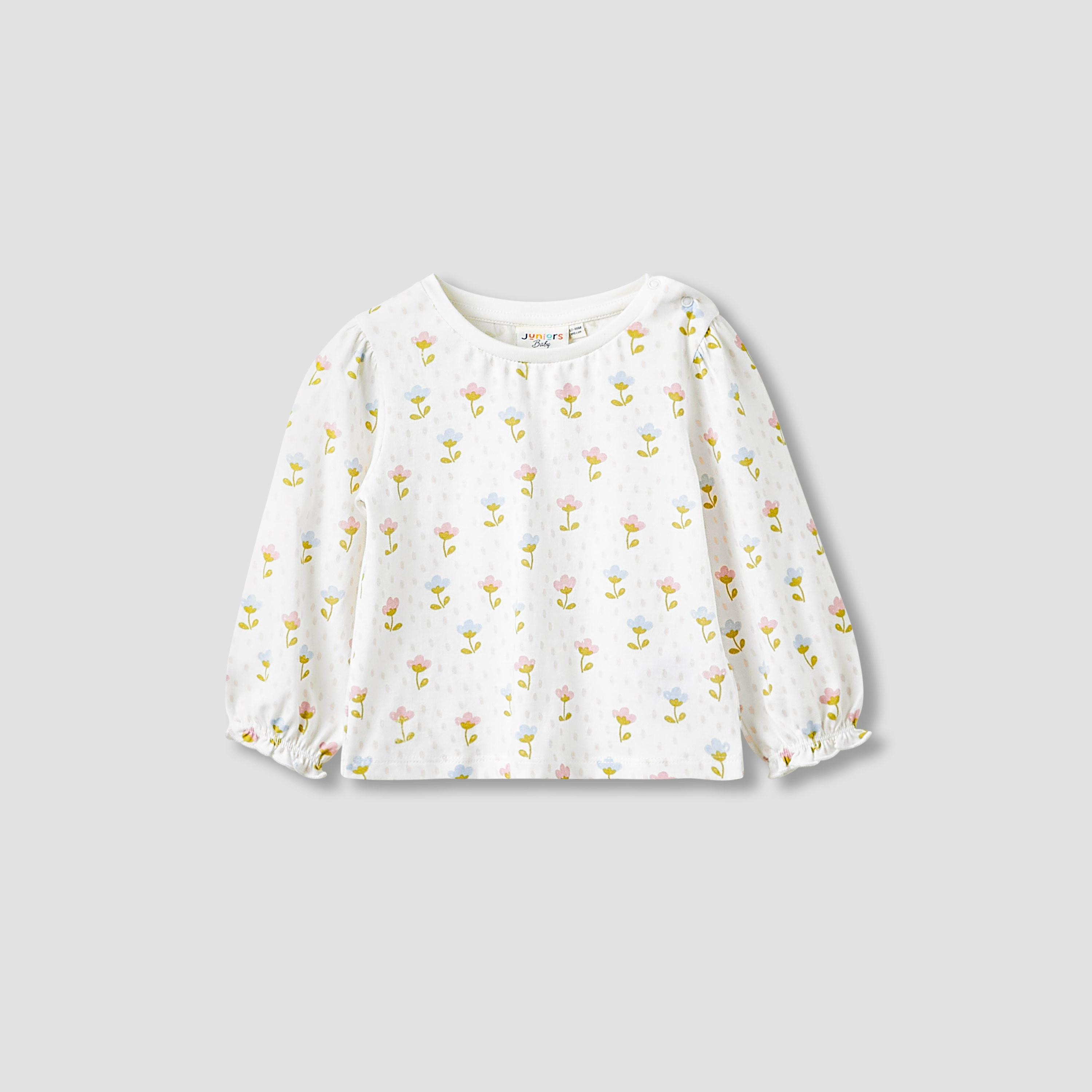تيشيرتات قطن بأكمام طويلة وياقة مستديرة وطبعات للفتيات من جونيورز - طقم من قطعتين-baby-girls-clothing-tshirts-image-3