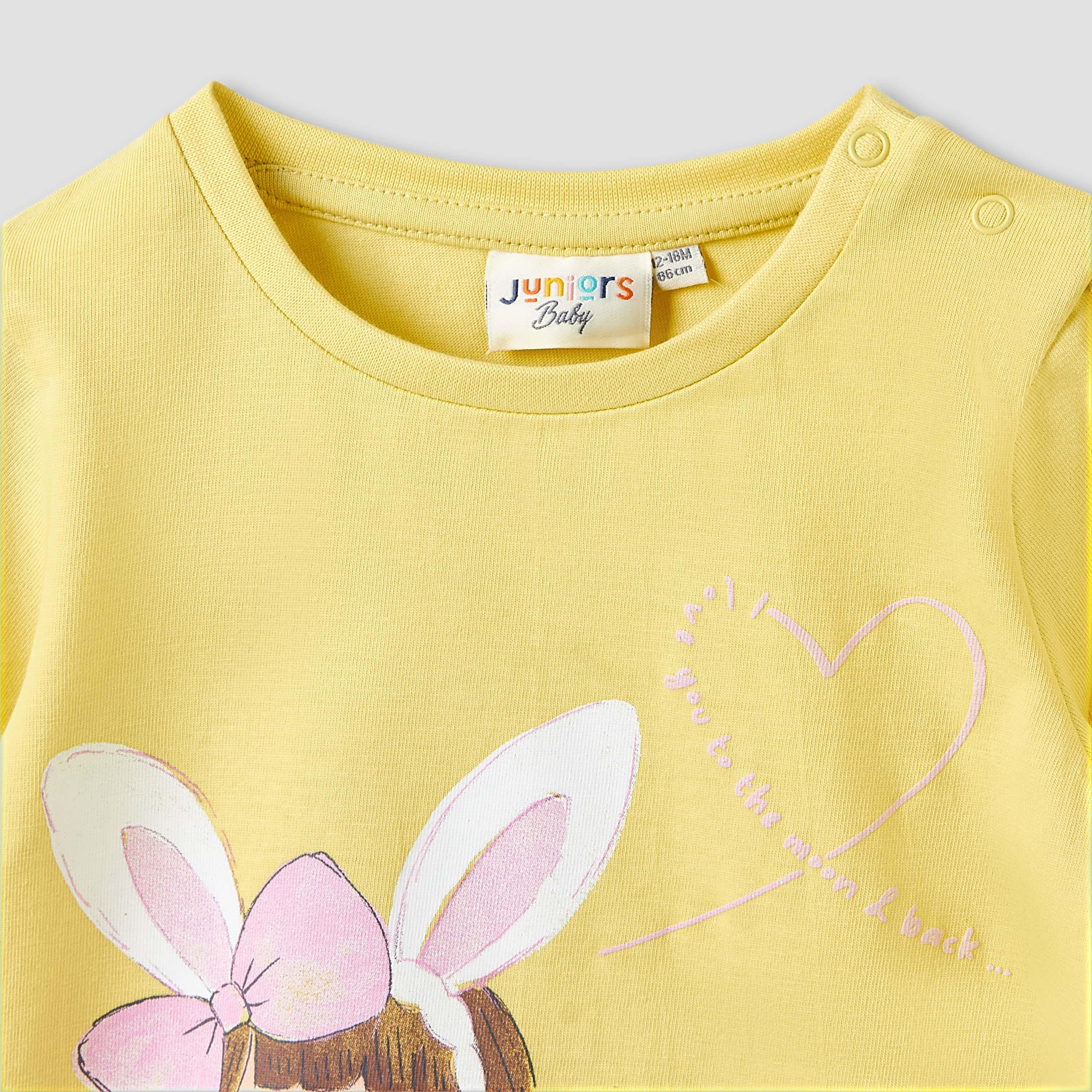 تيشيرتات قطن بأكمام طويلة وياقة مستديرة وطبعات للفتيات من جونيورز - طقم من قطعتين-baby-girls-clothing-tshirts-image-4