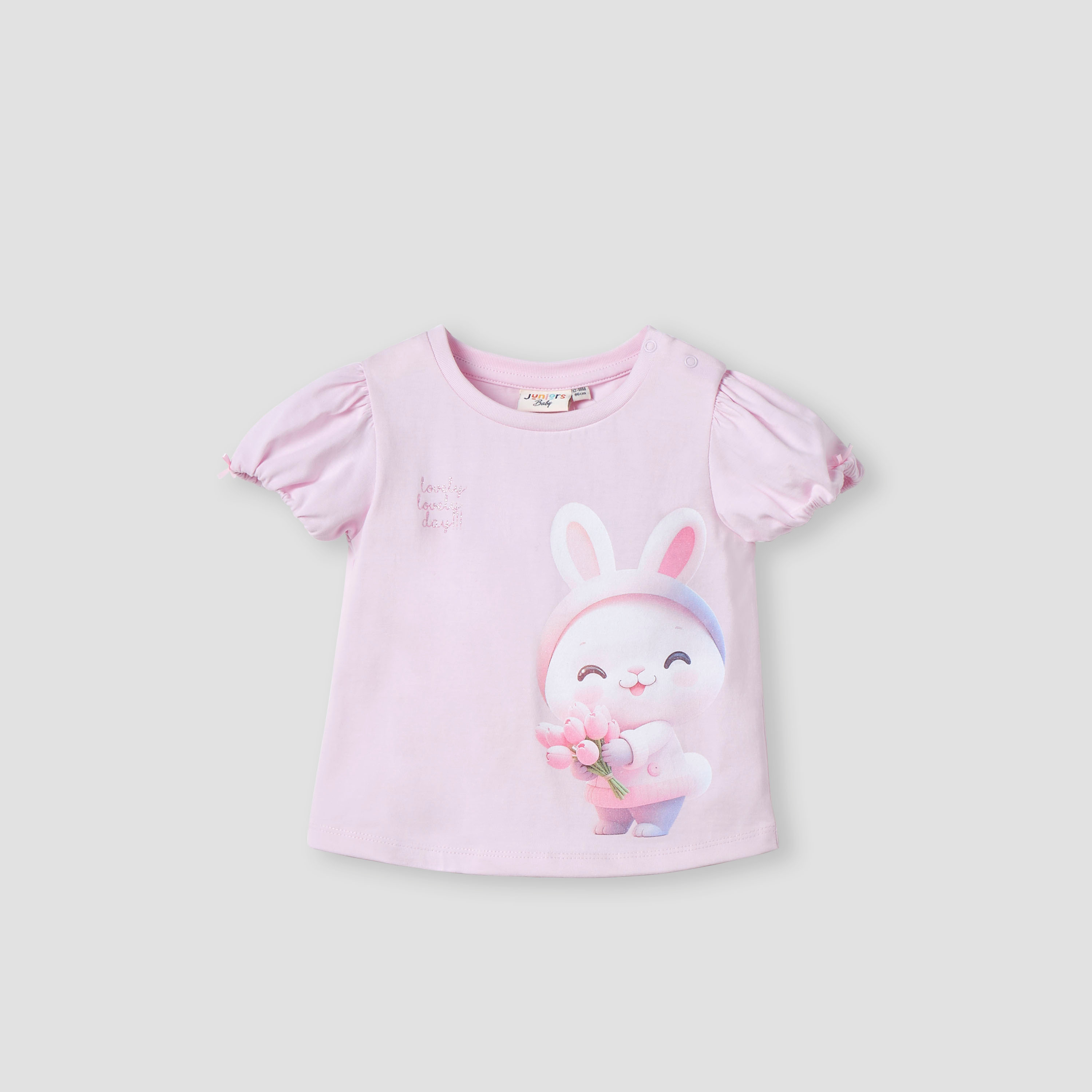 Juniors Bunny Print Top with Puff Sleeves-baby-girls-clothing-tshirts-image-1