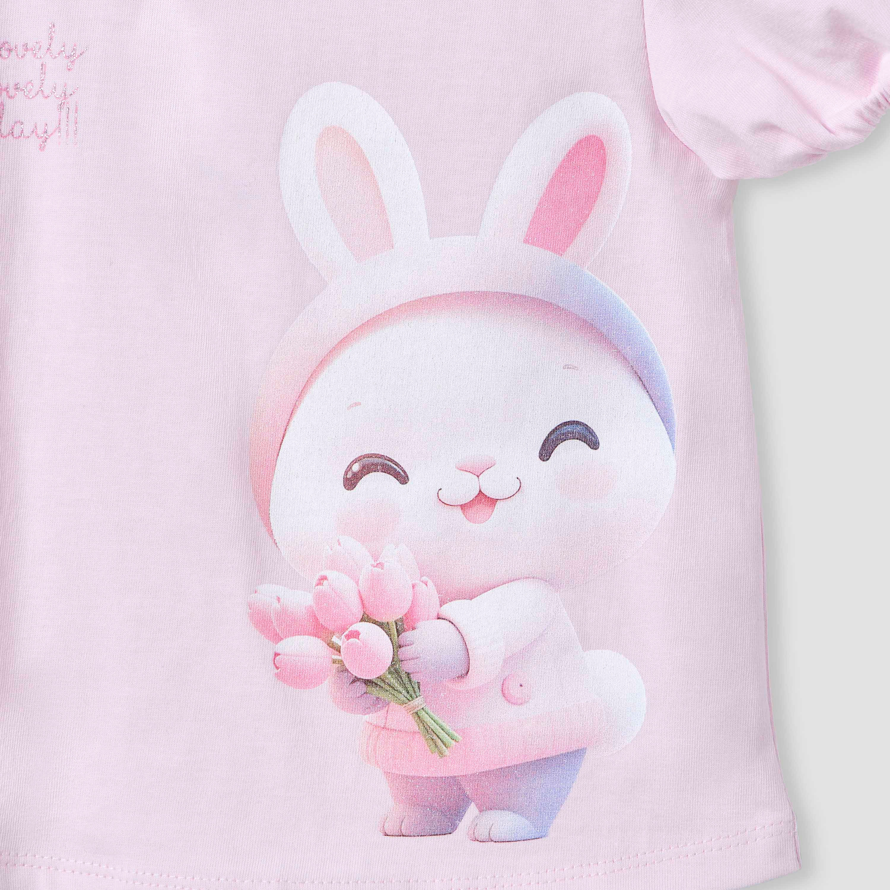 Juniors Bunny Print Top with Puff Sleeves-baby-girls-clothing-tshirts-image-3
