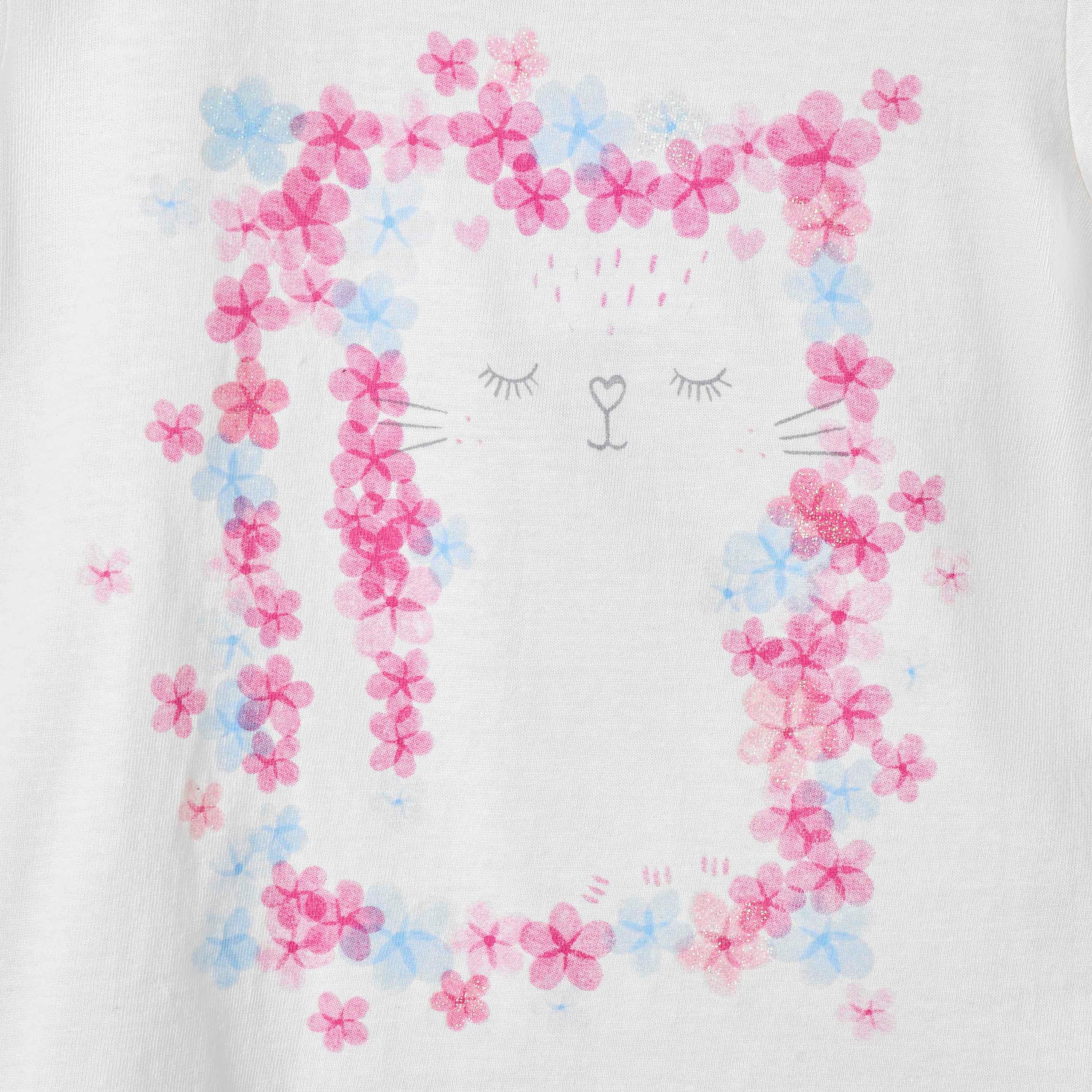 Juniors Floral Print T-shirt with Puff Sleeves-baby-girls-clothing-tshirts-image-3