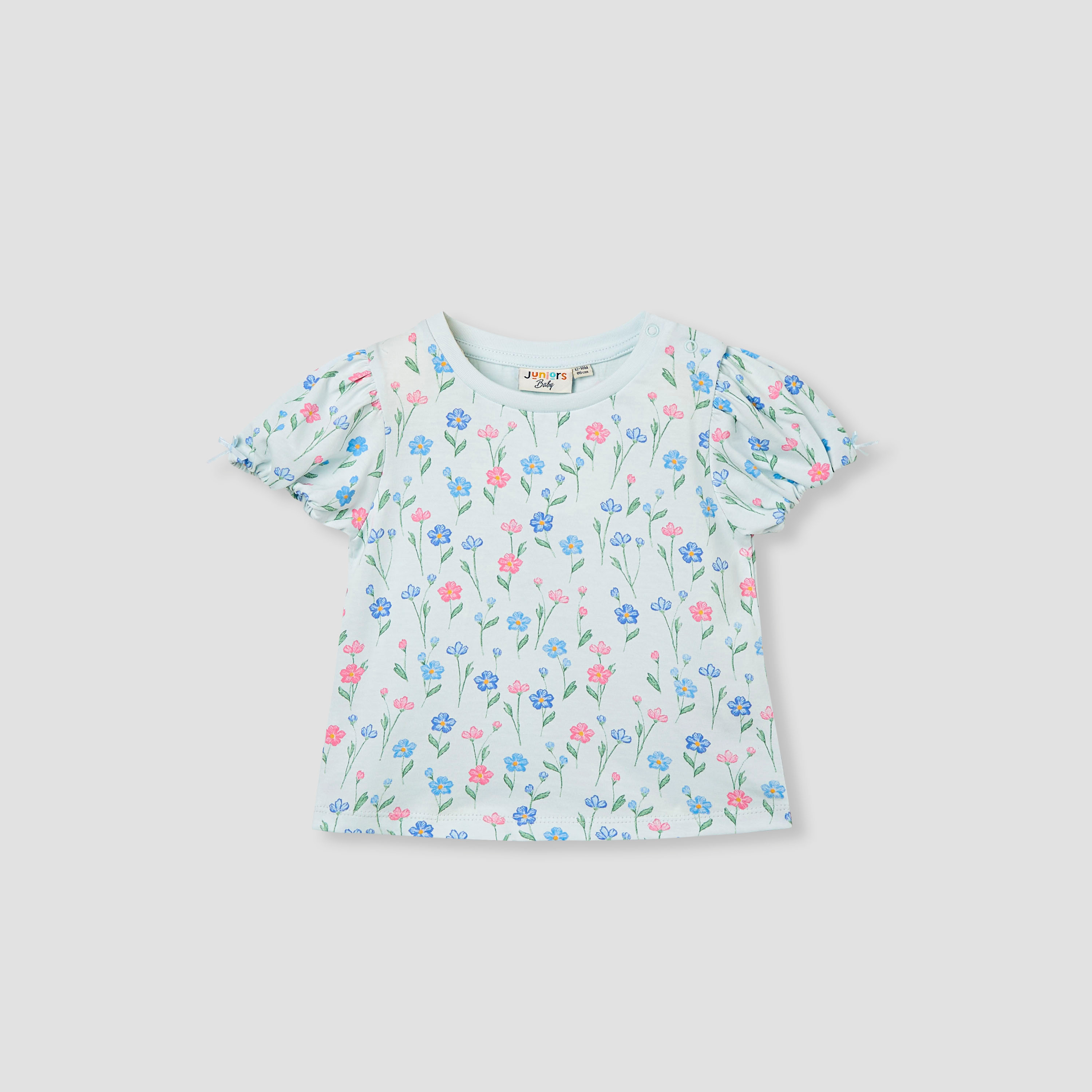 Juniors Floral Print Top with Puff Sleeves-baby-girls-clothing-tshirts-image-1