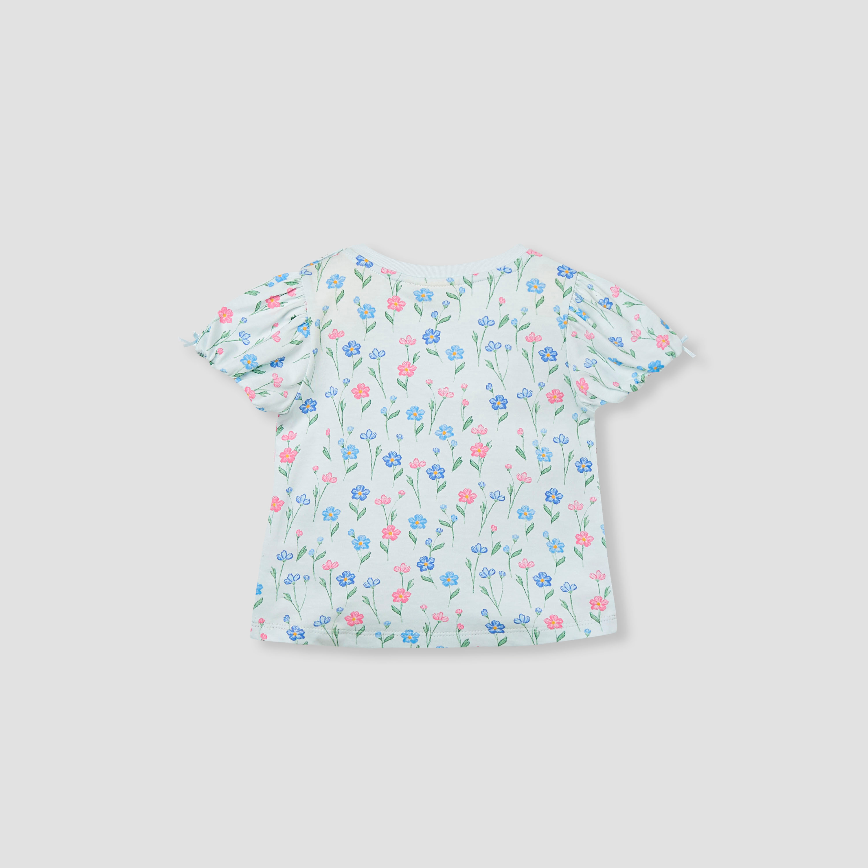 Juniors Floral Print Top with Puff Sleeves-baby-girls-clothing-tshirts-image-2
