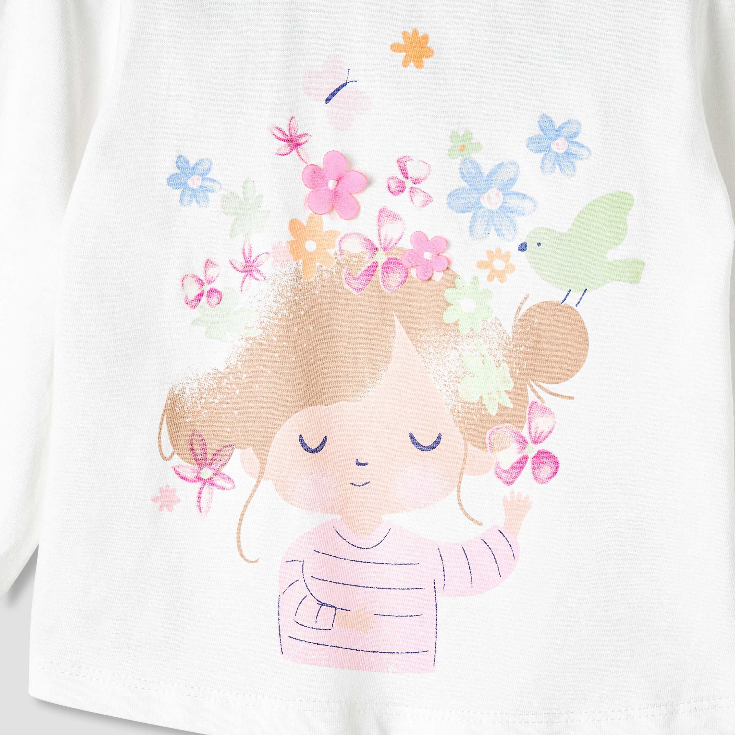 Juniors Girls Round Neck T-shirt with Snap Button Closure - Cotton - Long Sleeves-baby-girls-clothing-tshirts-image-3