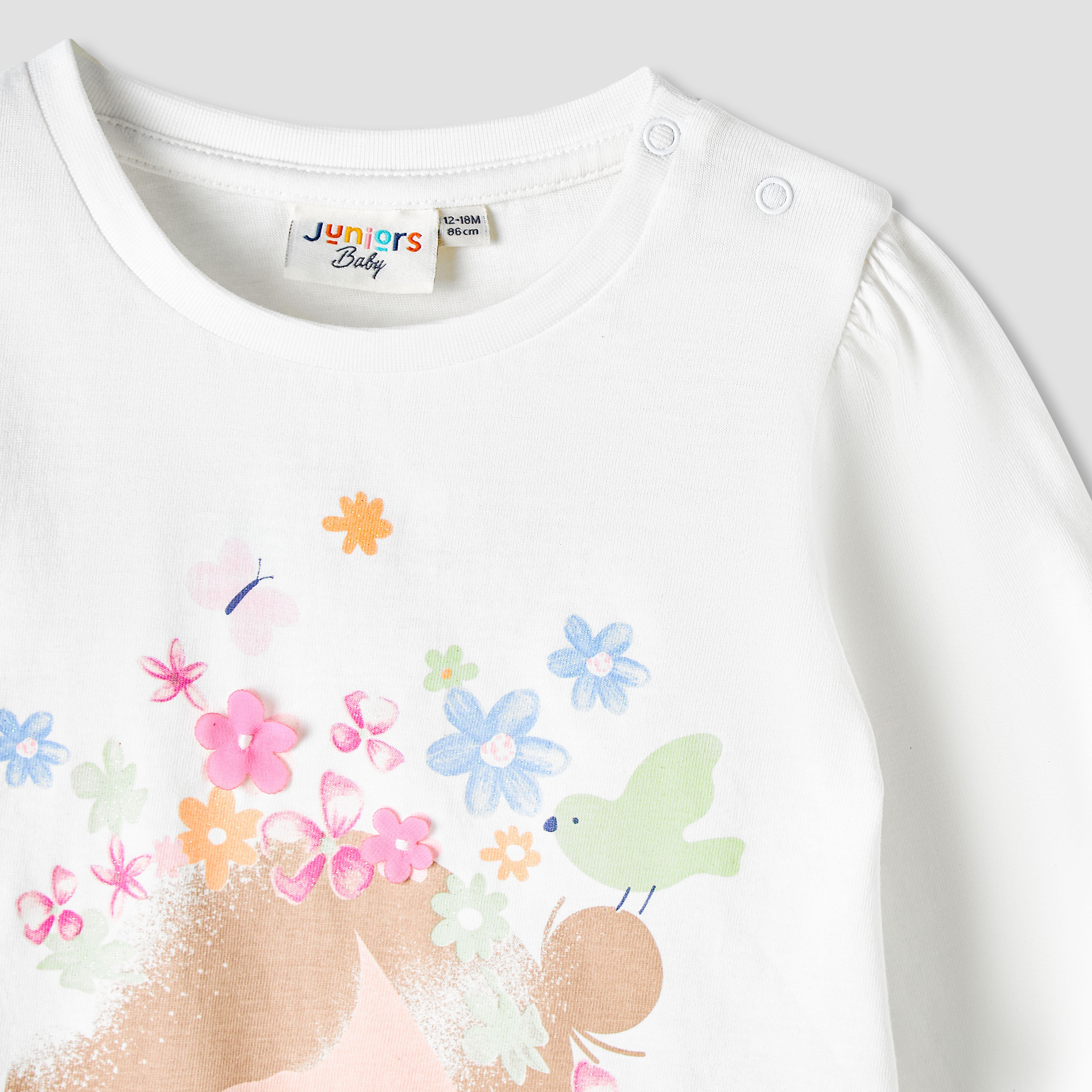 Juniors Girls Round Neck T-shirt with Snap Button Closure - Cotton - Long Sleeves-baby-girls-clothing-tshirts-image-4