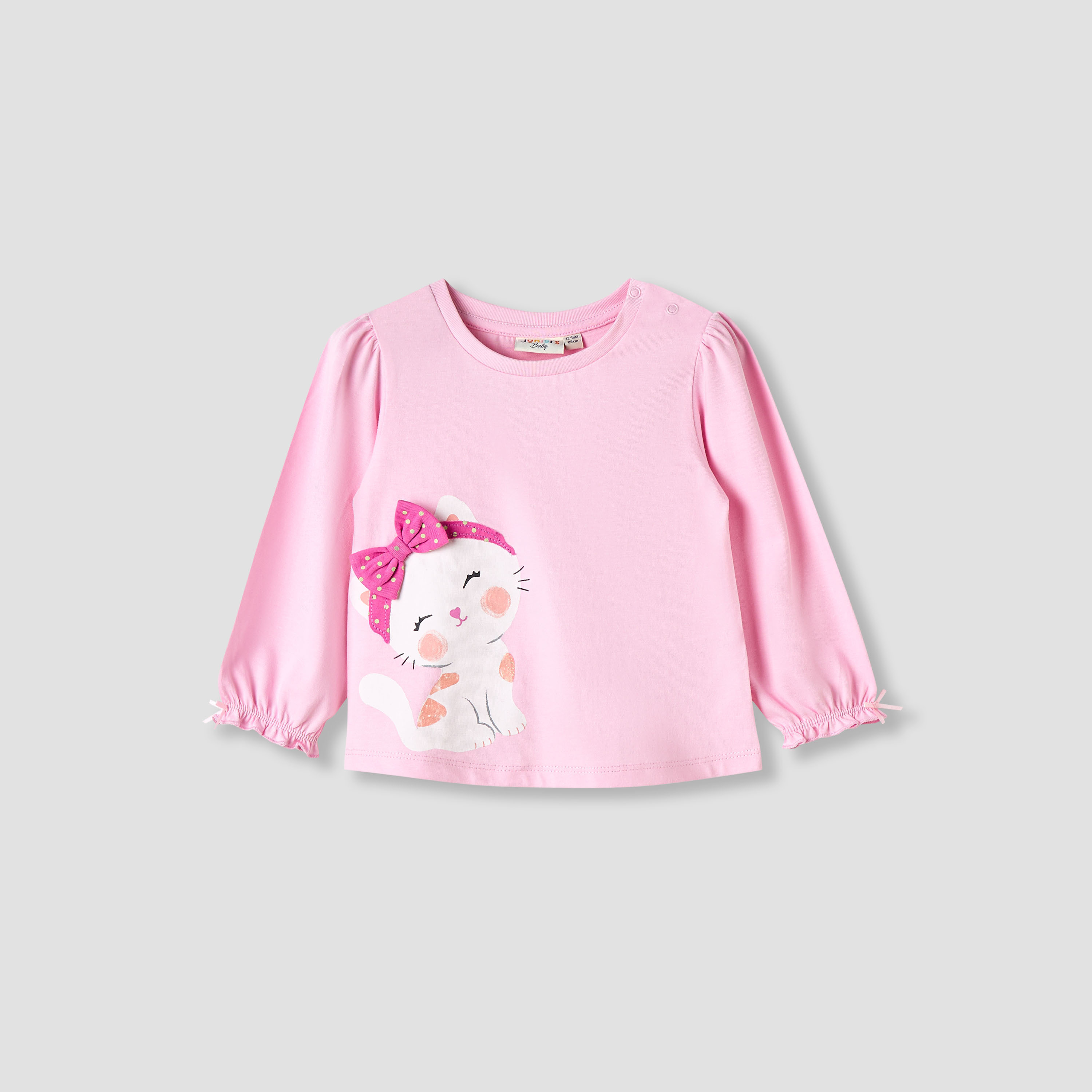 Juniors Girls Round Neck T-shirt with Snap Button Closure - Cotton - Long Sleeves-baby-girls-clothing-tshirts-image-1