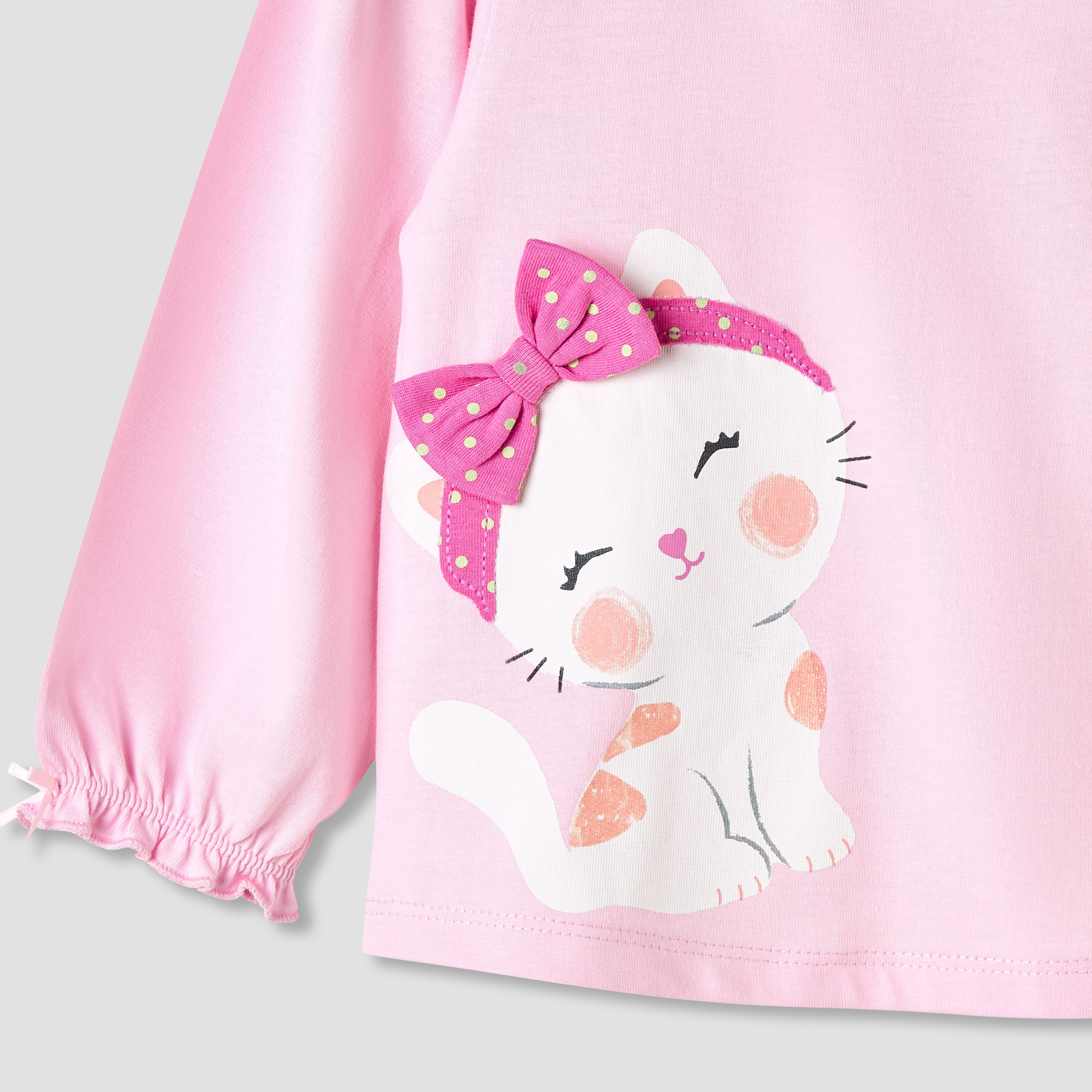 Juniors Girls Round Neck T-shirt with Snap Button Closure - Cotton - Long Sleeves-baby-girls-clothing-tshirts-image-3