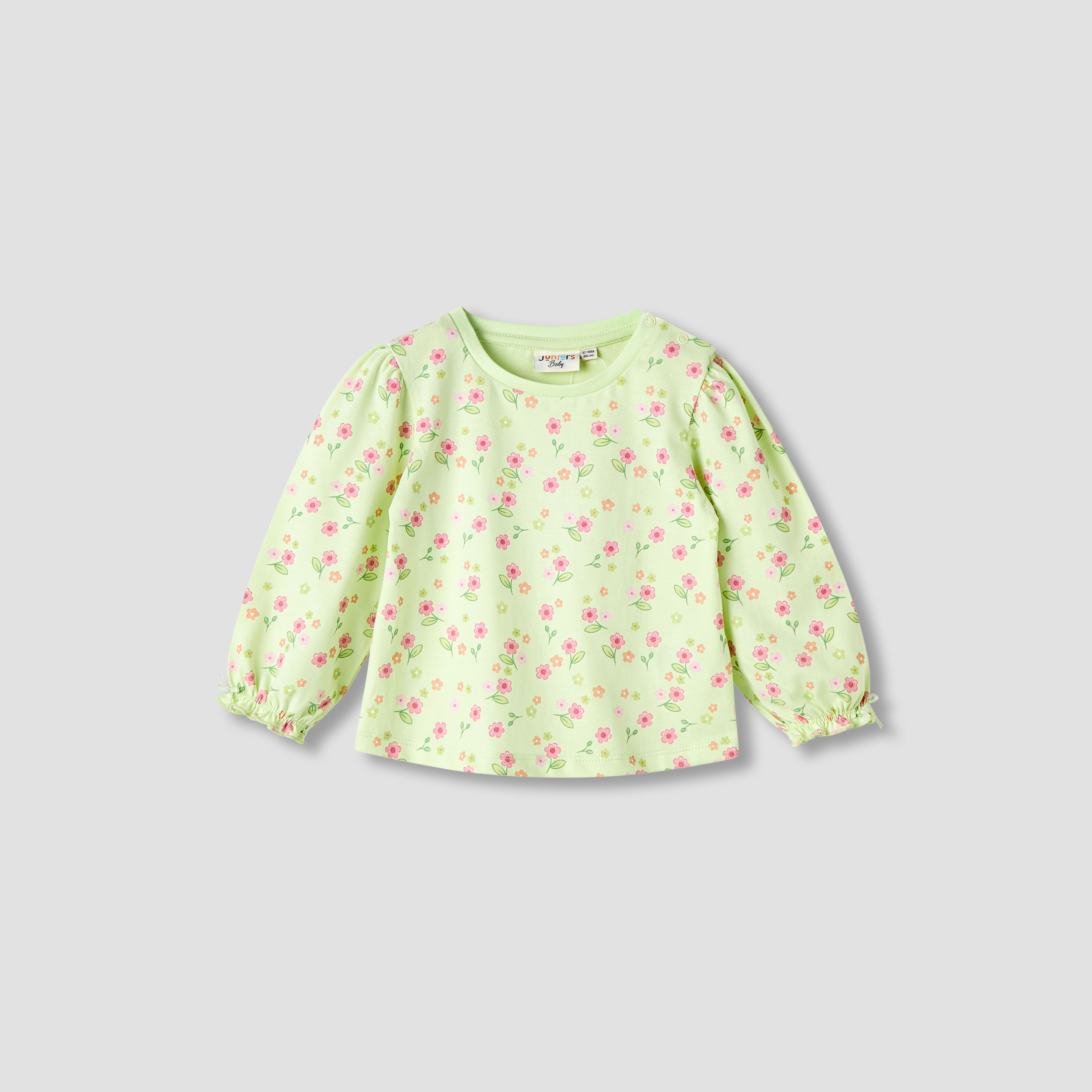 Juniors Girls Round Neck T-shirt with Snap Button Closure - Cotton - Long Sleeves-baby-girls-clothing-tshirts-image-1