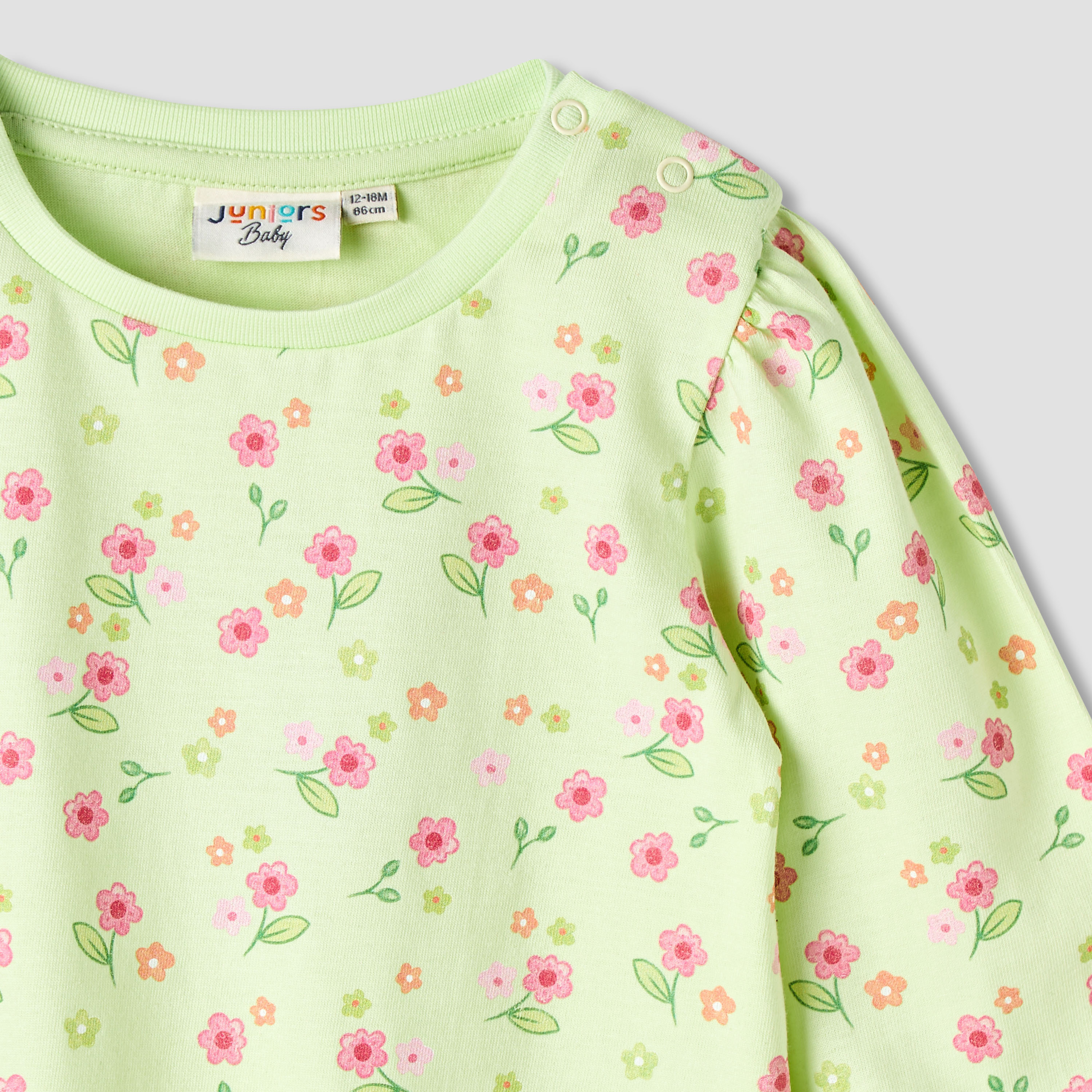Juniors Girls Round Neck T-shirt with Snap Button Closure - Cotton - Long Sleeves-baby-girls-clothing-tshirts-image-3