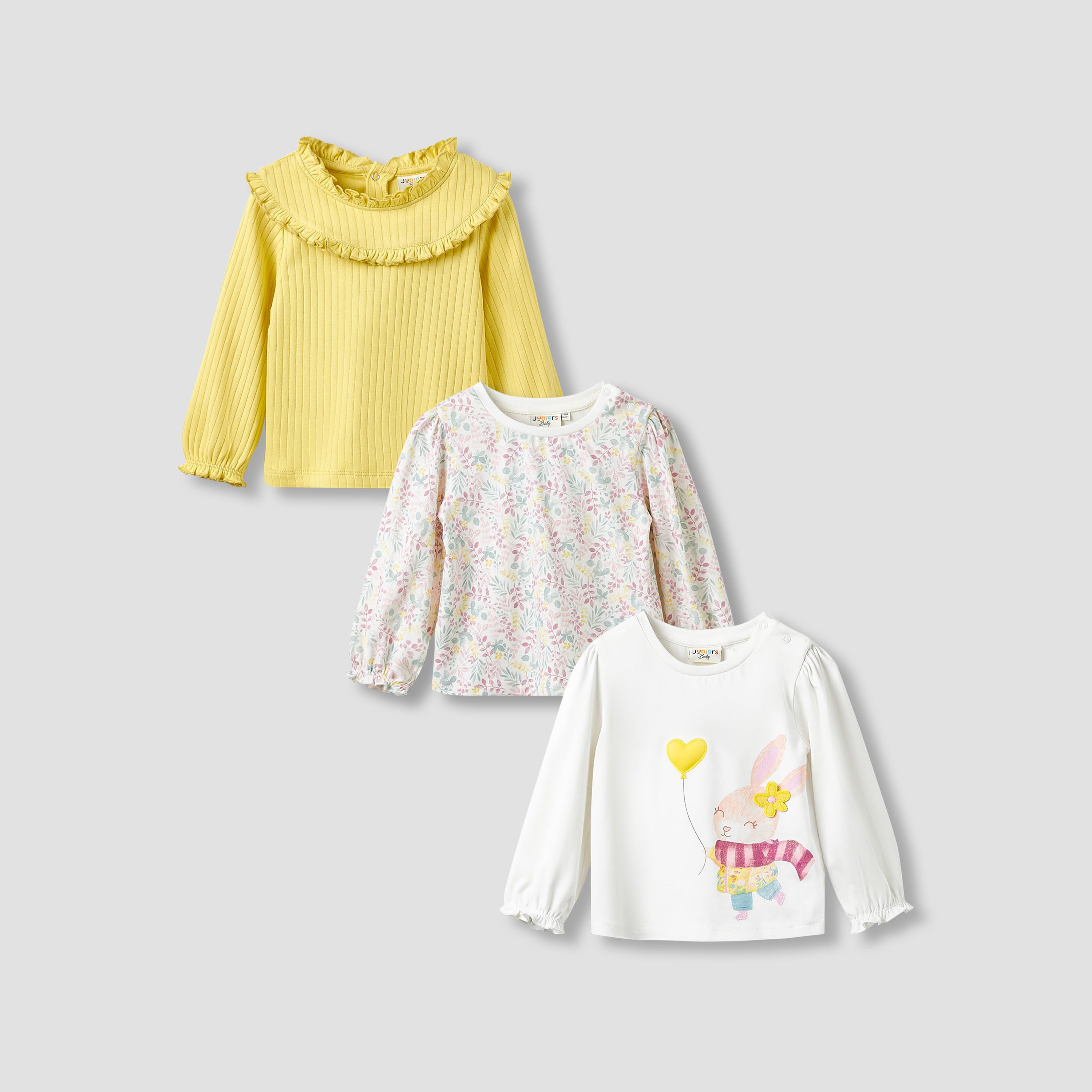 Juniors Girls Crew Neck T-shirt with Assorted Print - Cotton - Long Sleeve - Set of 3-baby-girls-clothing-tshirts-image-1