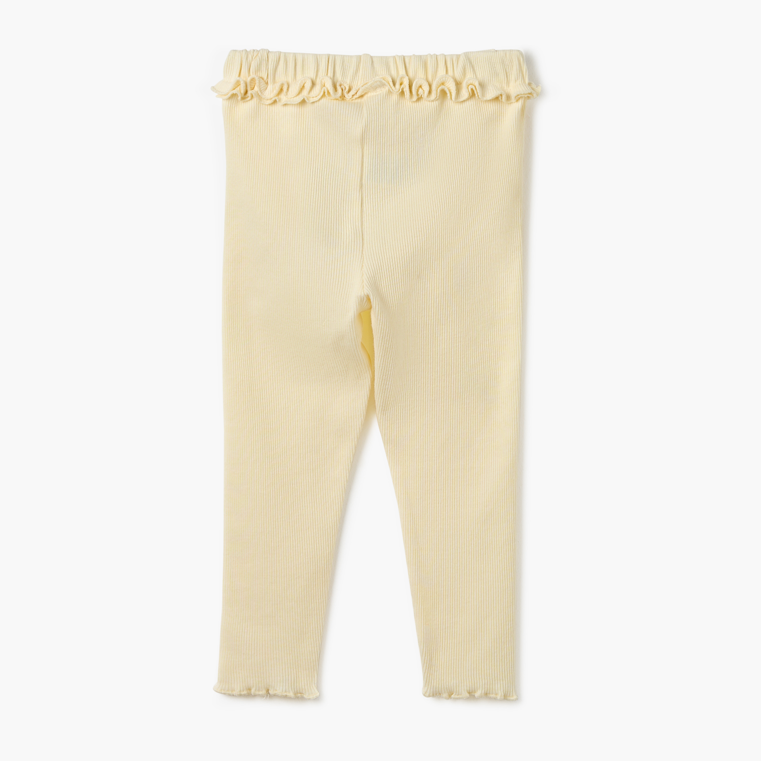 Juniors Ribbed Leggings with Lettuce Hem and Ruffled Waistband-baby-girls-clothing-bottoms-leggings-image-2