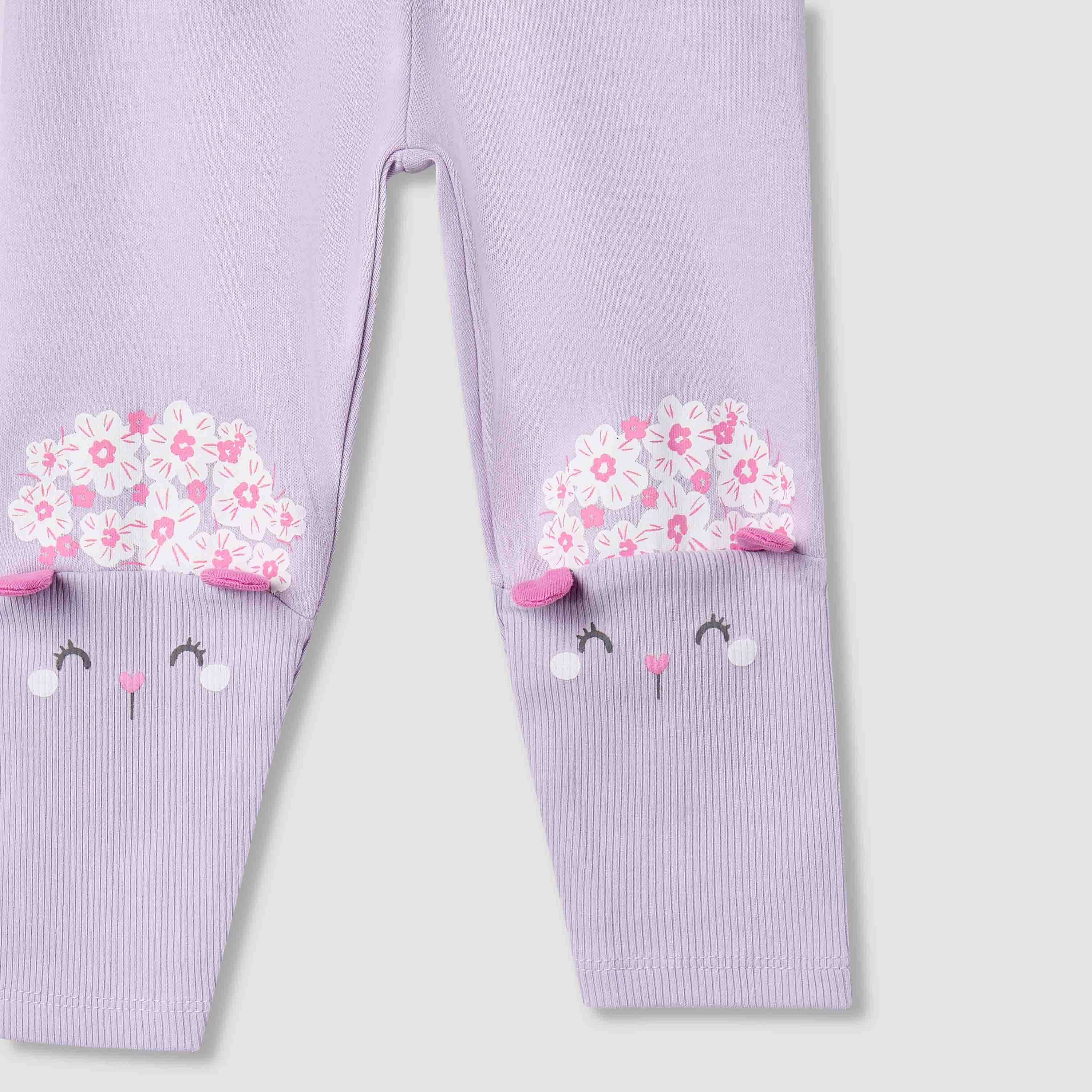 Juniors Floral Print Leggings with Elasticated Waistband - Set of 2-baby-girls-clothing-bottoms-leggings-image-5
