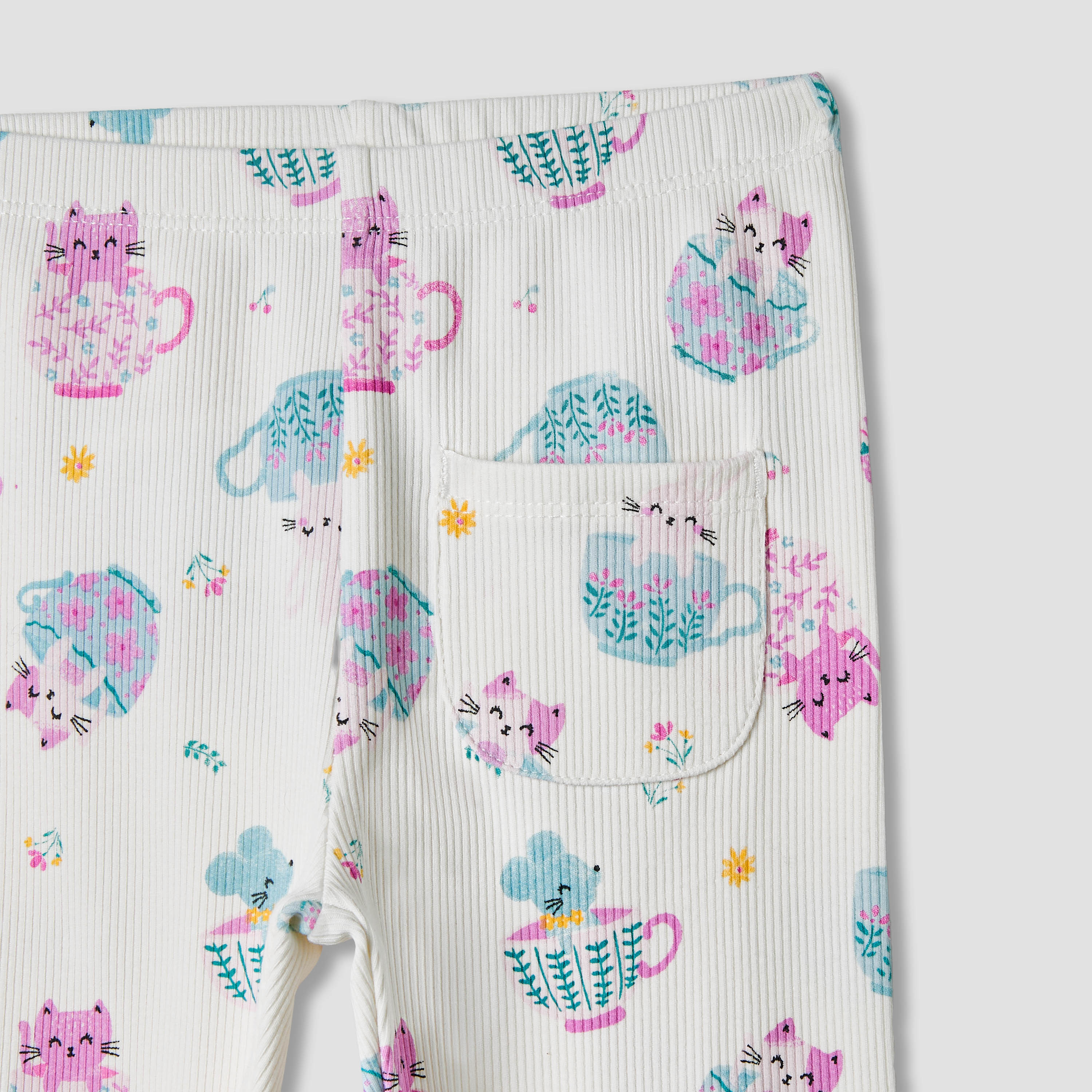 Juniors Cat Print Leggings with Elasticated Waistband-girls-clothing-bottoms-leggings-image-3