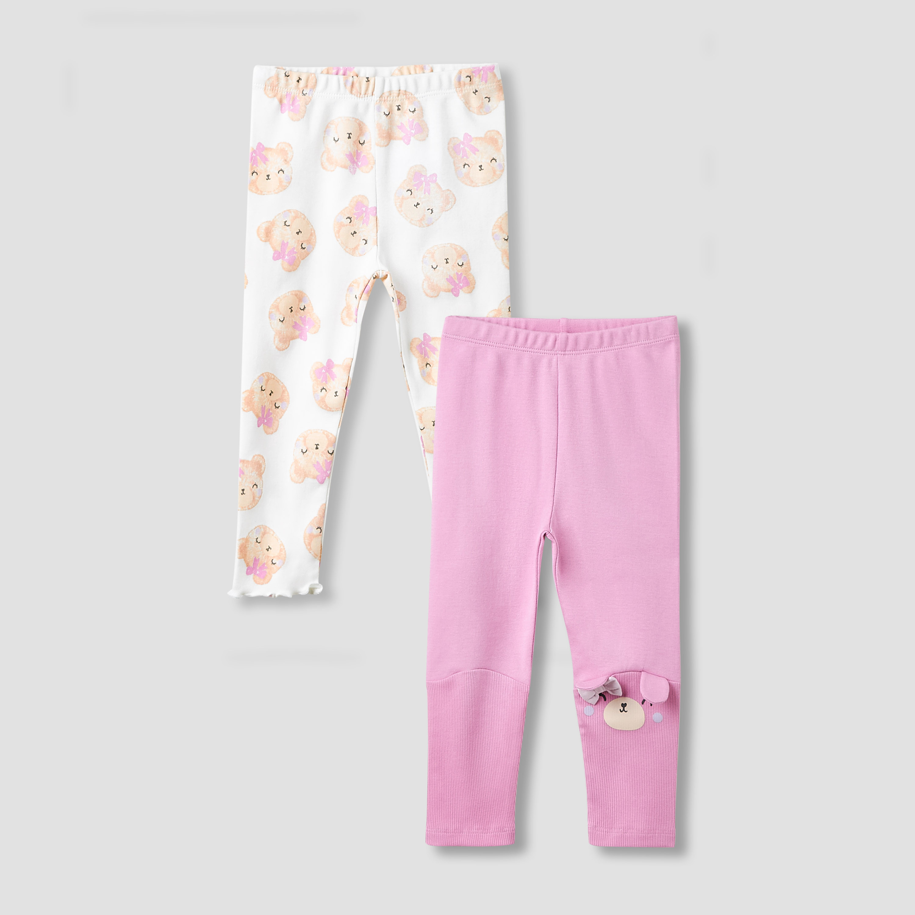 Juniors Girls Leggings with Bear Print - Cotton - Elasticated Waist - Set of 2-baby-girls-clothing-bottoms-leggings-image-1