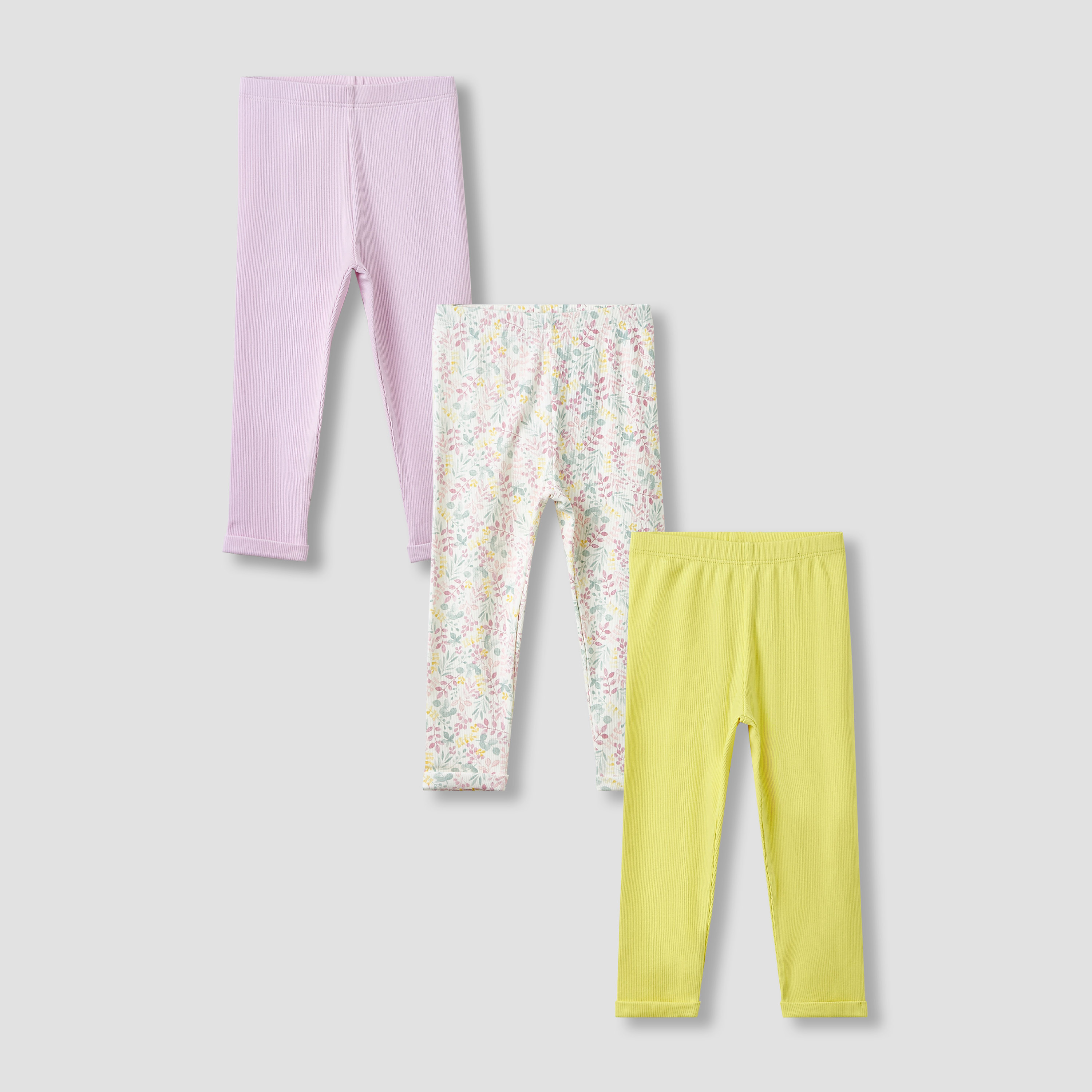 Juniors Girls Leggings with Ribbed Texture - Cotton - Elasticated Waist - Set of 3-baby-girls-clothing-bottoms-leggings-image-1
