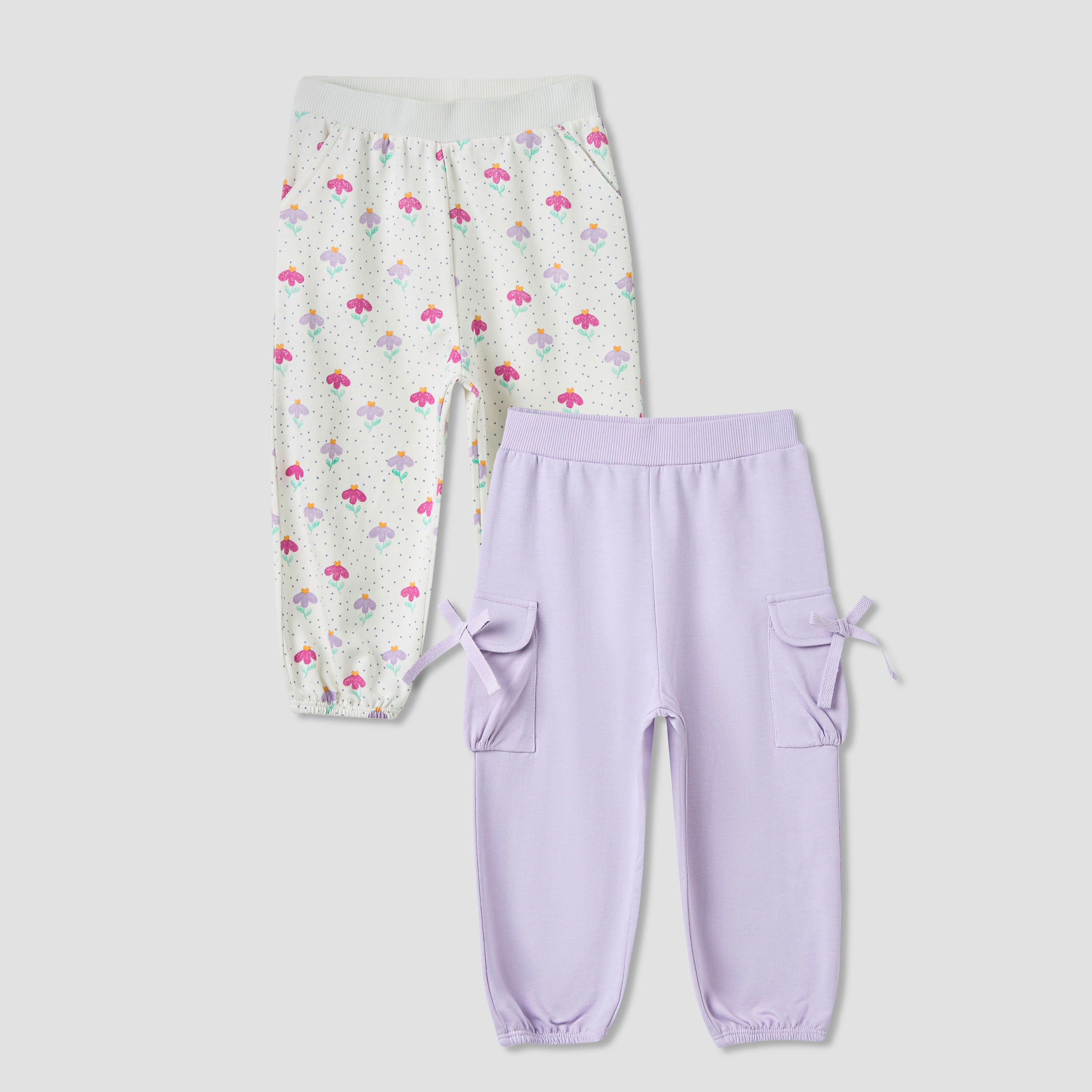 Juniors Assorted Joggers with Elasticated Waistband - Set of 2-baby-girls-clothing-multipacks-image-1