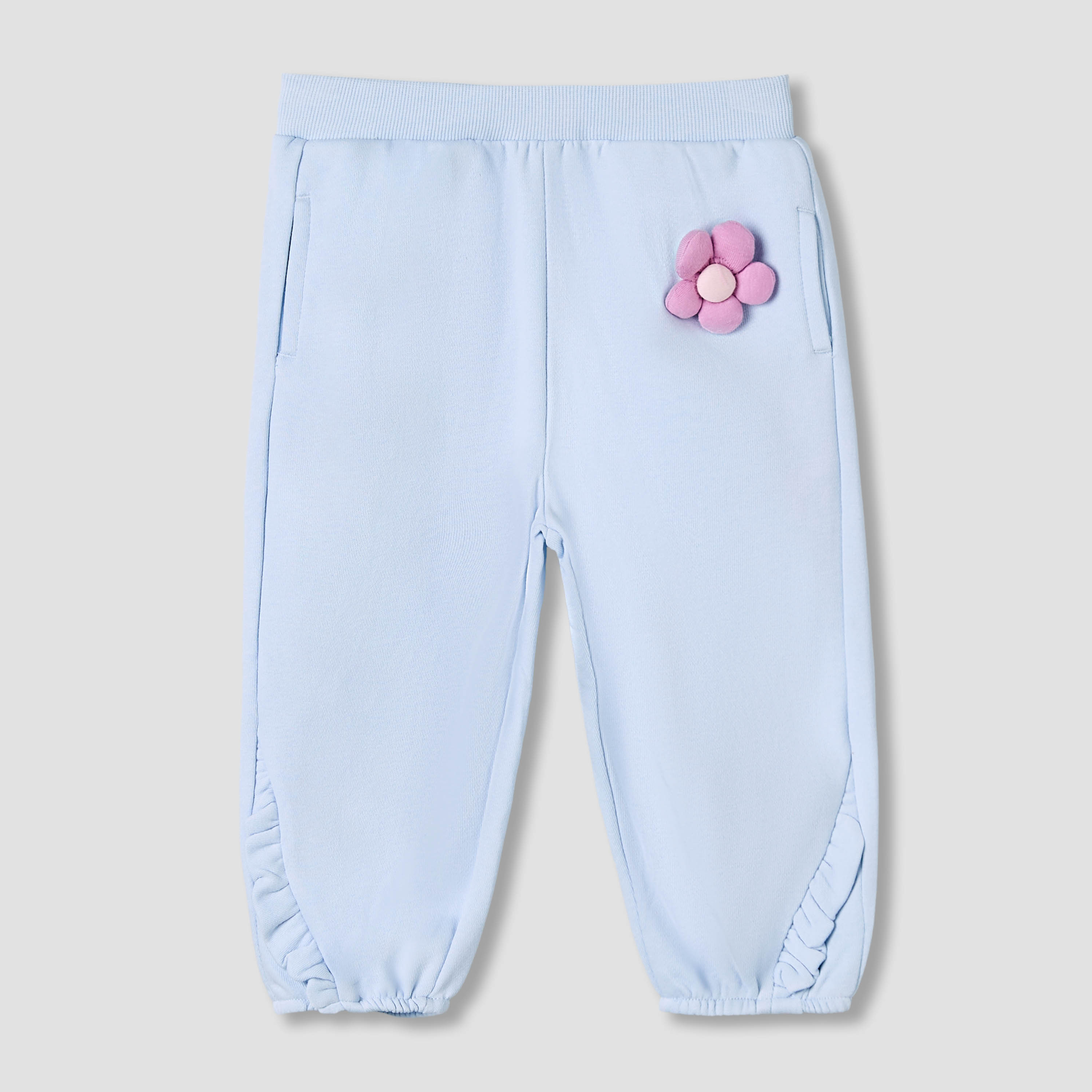 Juniors Elastic Waist Joggers with Floral Applique-baby-girls-clothing-bottoms-joggersandtrackpants-image-2