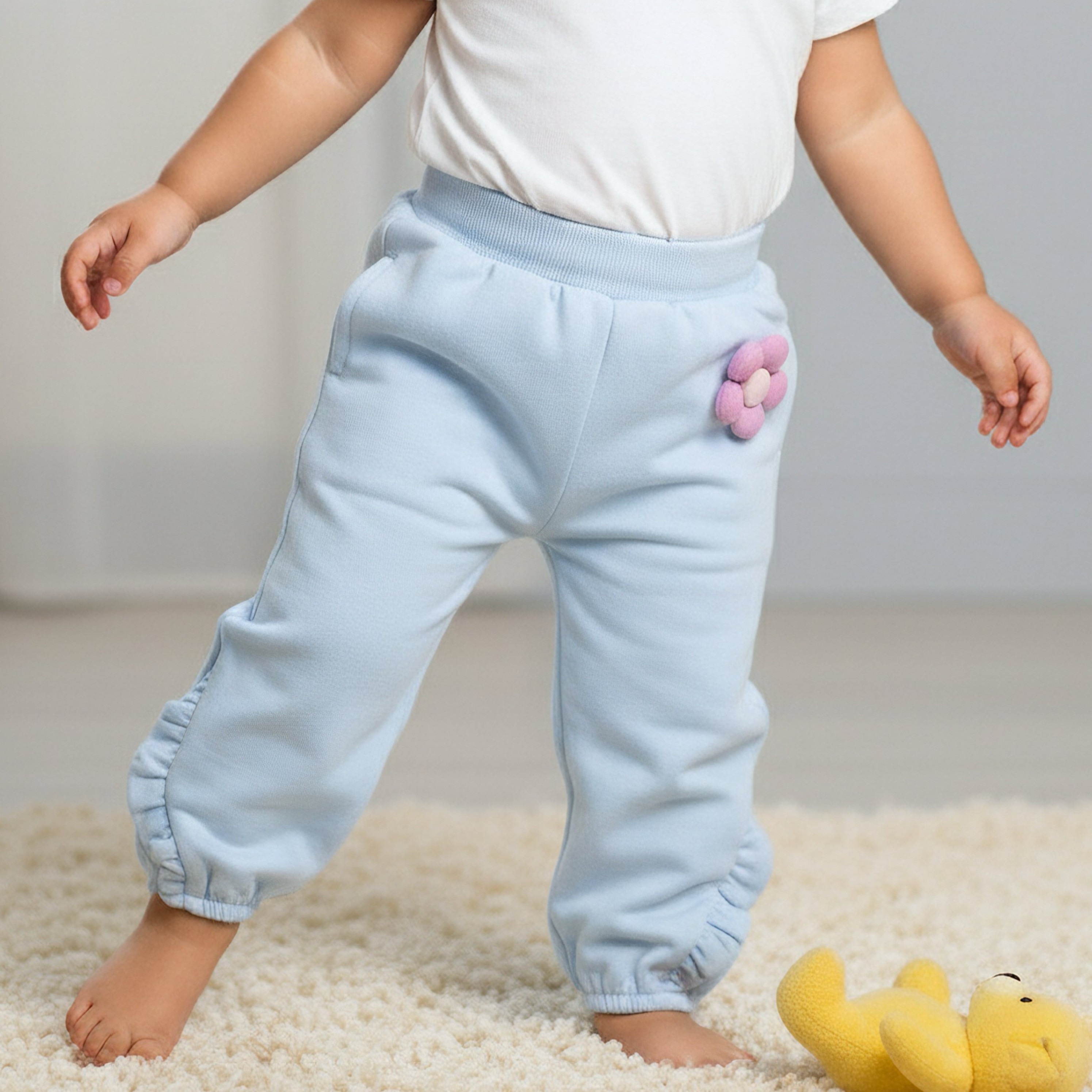 Juniors Elastic Waist Joggers with Floral Applique-baby-girls-clothing-bottoms-joggersandtrackpants-image-1