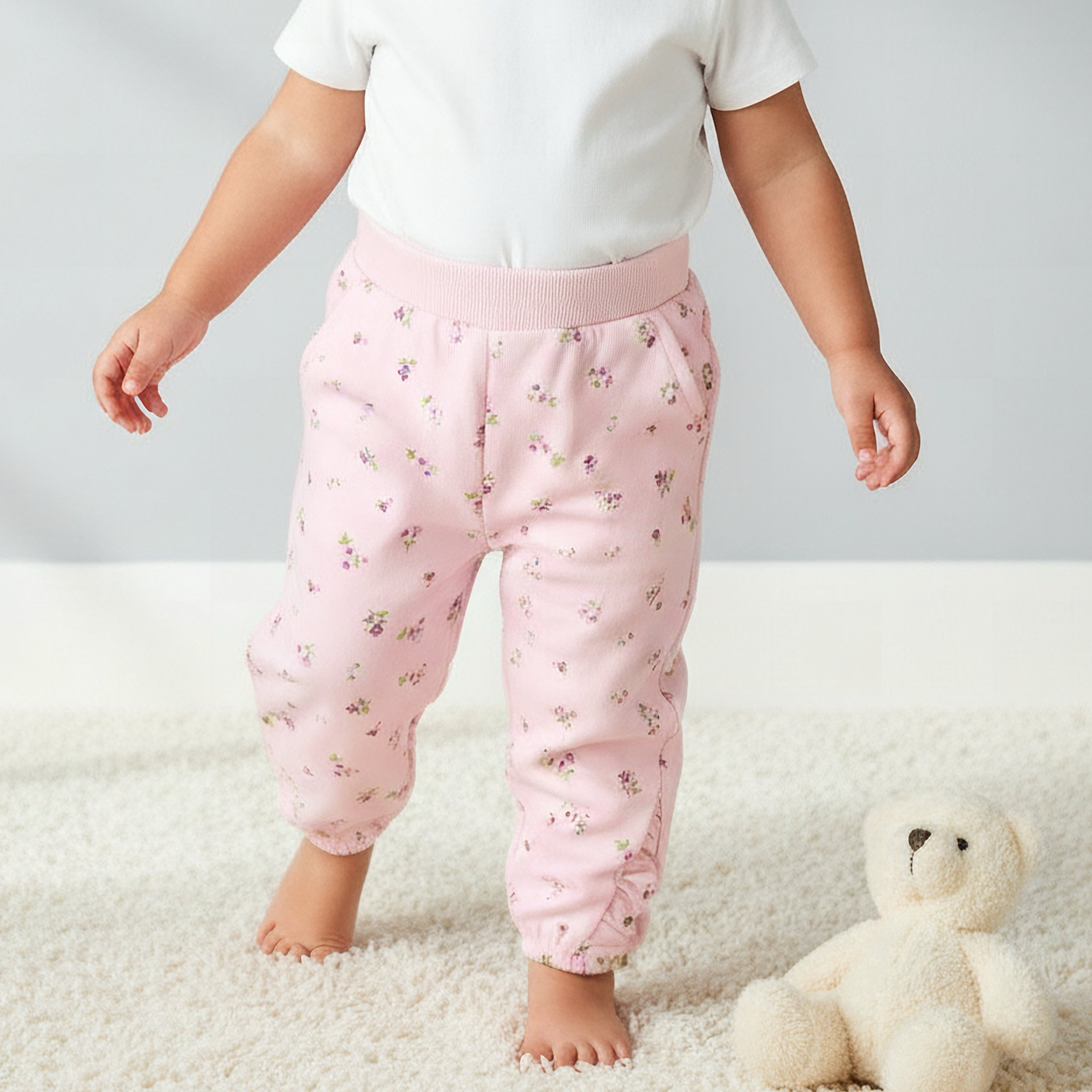Juniors Elasticated Joggers with Floral Print-baby-girls-clothing-bottoms-joggersandtrackpants-image-1