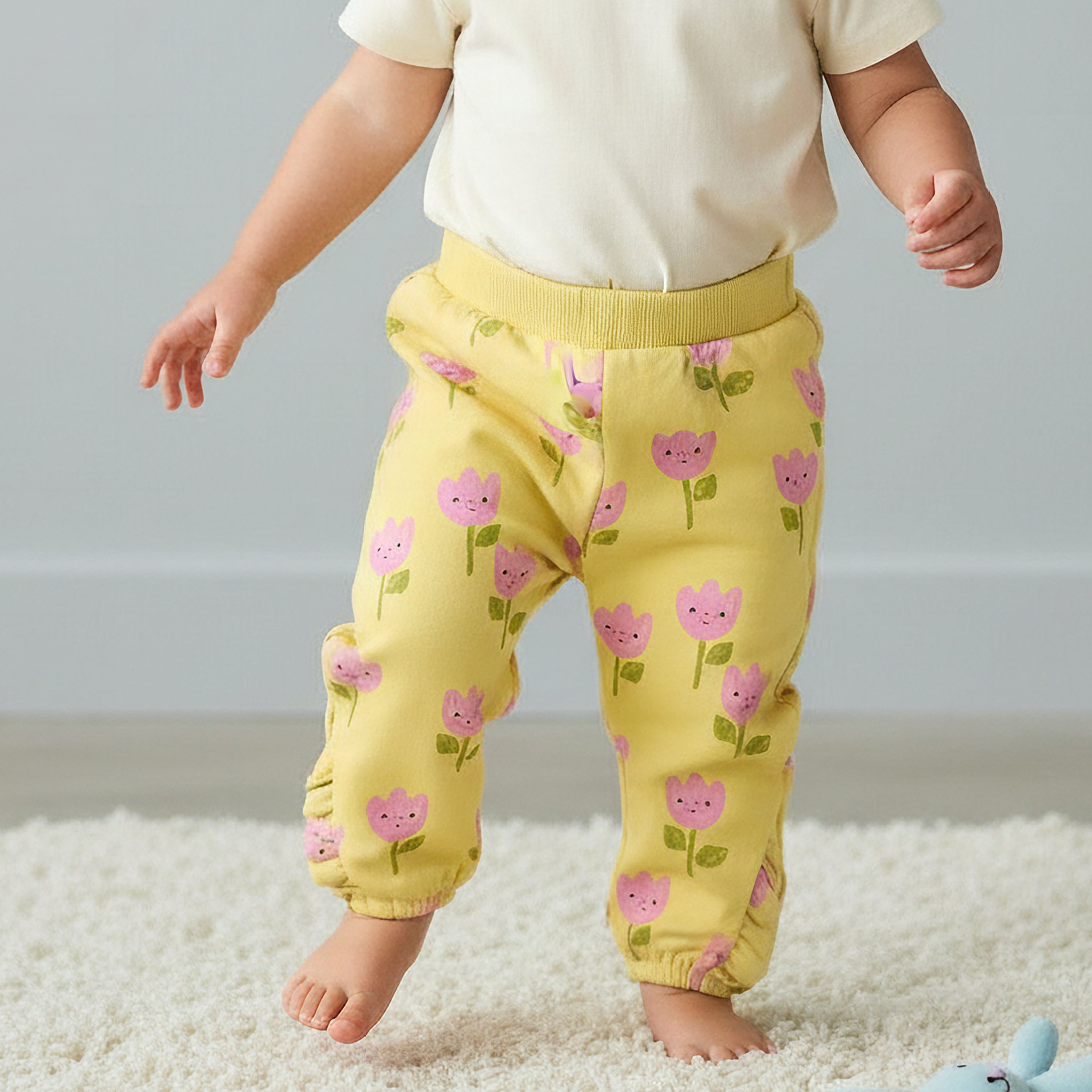 Juniors Elastic Waist Joggers with Floral Print-baby-girls-clothing-bottoms-joggersandtrackpants-image-1