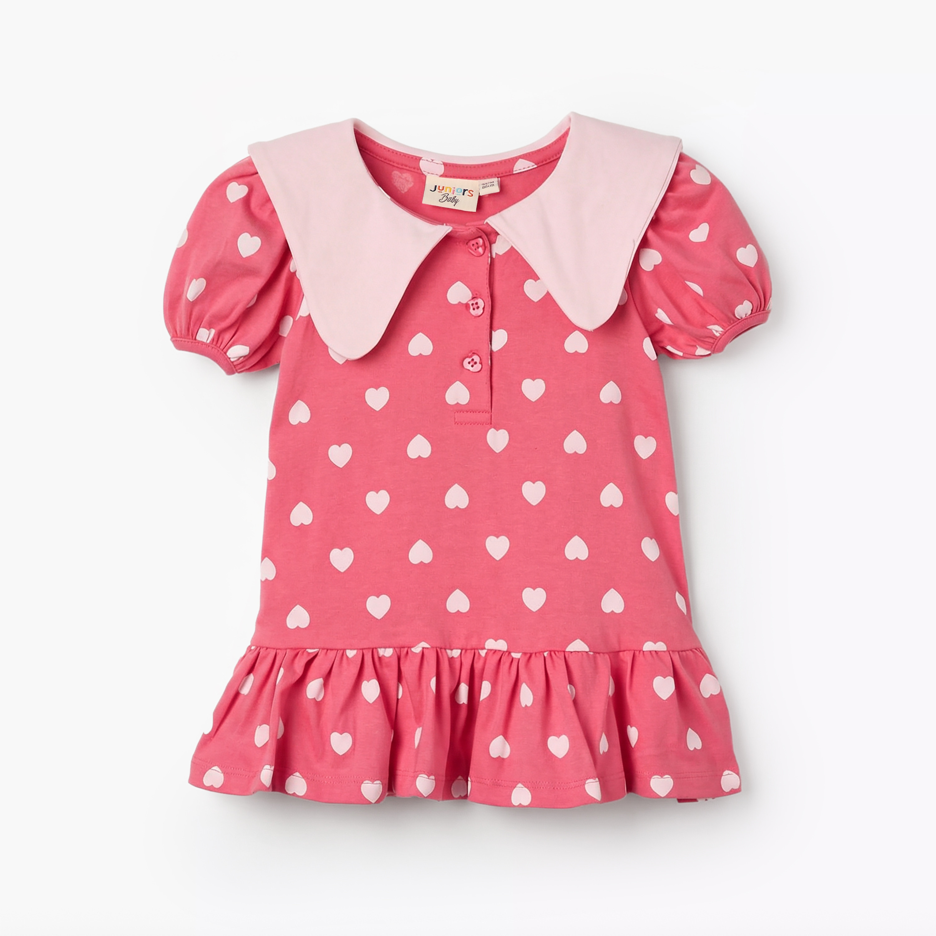 فستان بياقة بحار وأكمام منفوخة وطبعات قلب من جونيورز-baby-girls-clothing-dressesandjumpsuits-image-1