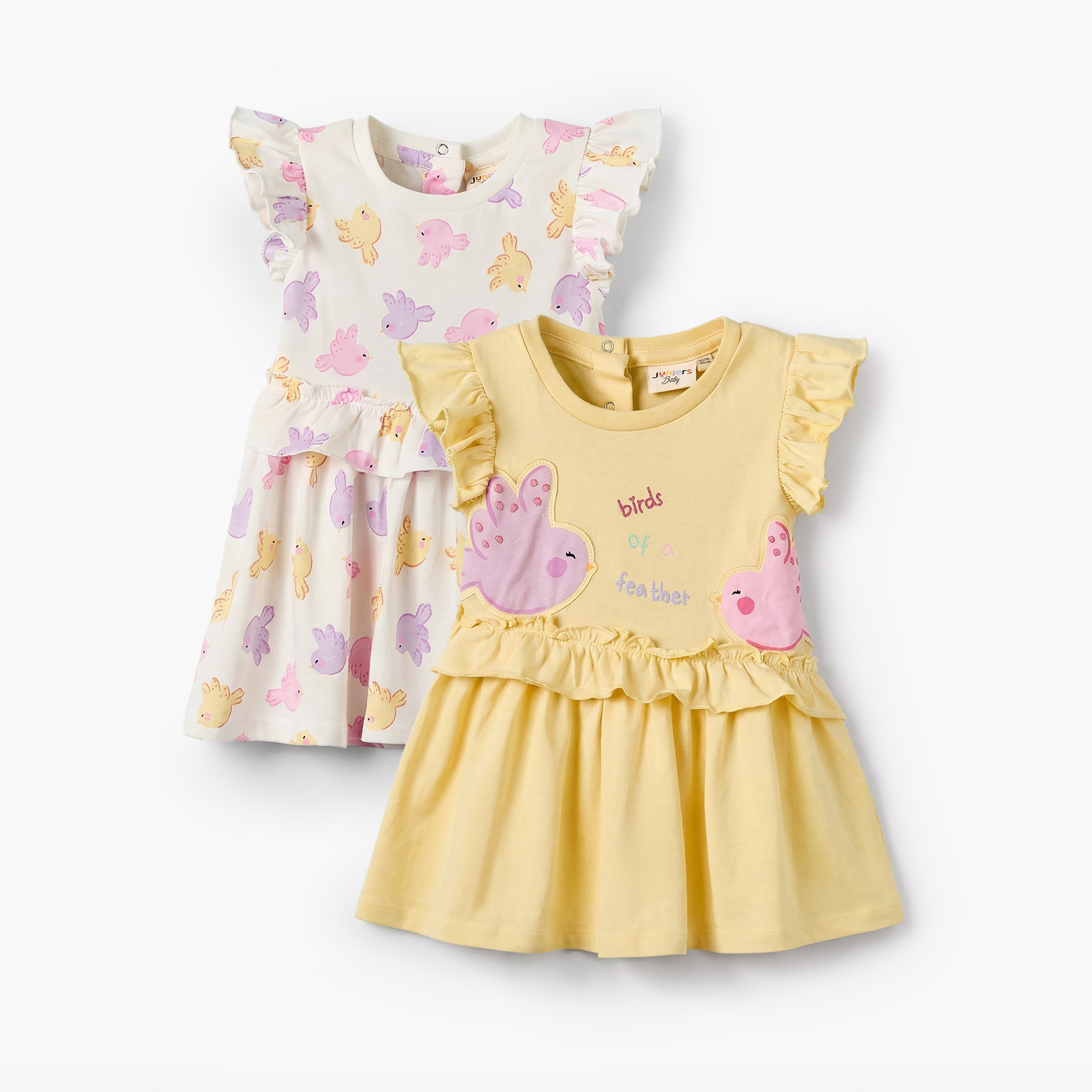 فستان بطبعات طيور وأكمام واسعة من جونيورز - طقم من قطعتين-baby-girls-clothing-dressesandjumpsuits-image-1