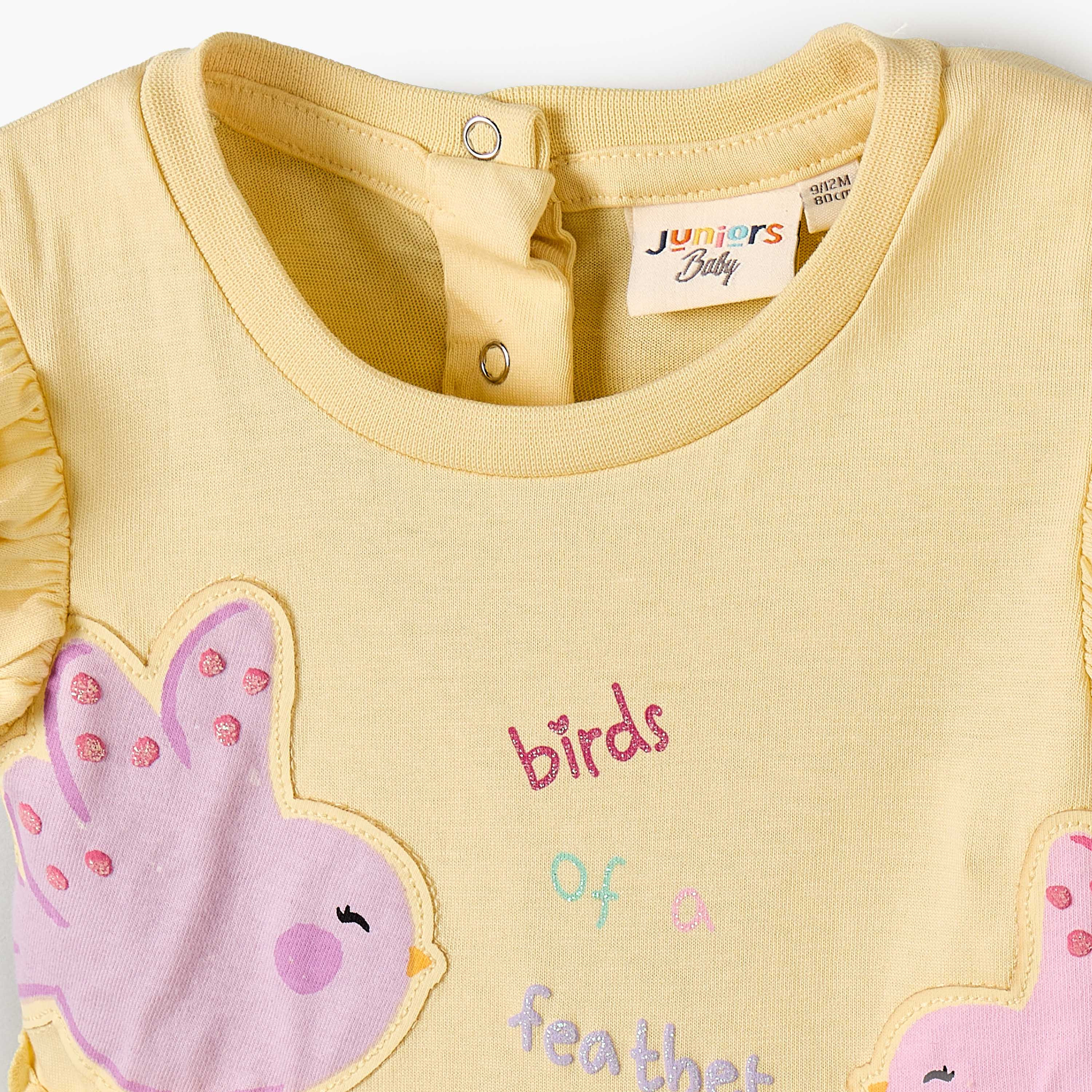 فستان بطبعات طيور وأكمام واسعة من جونيورز - طقم من قطعتين-baby-girls-clothing-dressesandjumpsuits-image-5