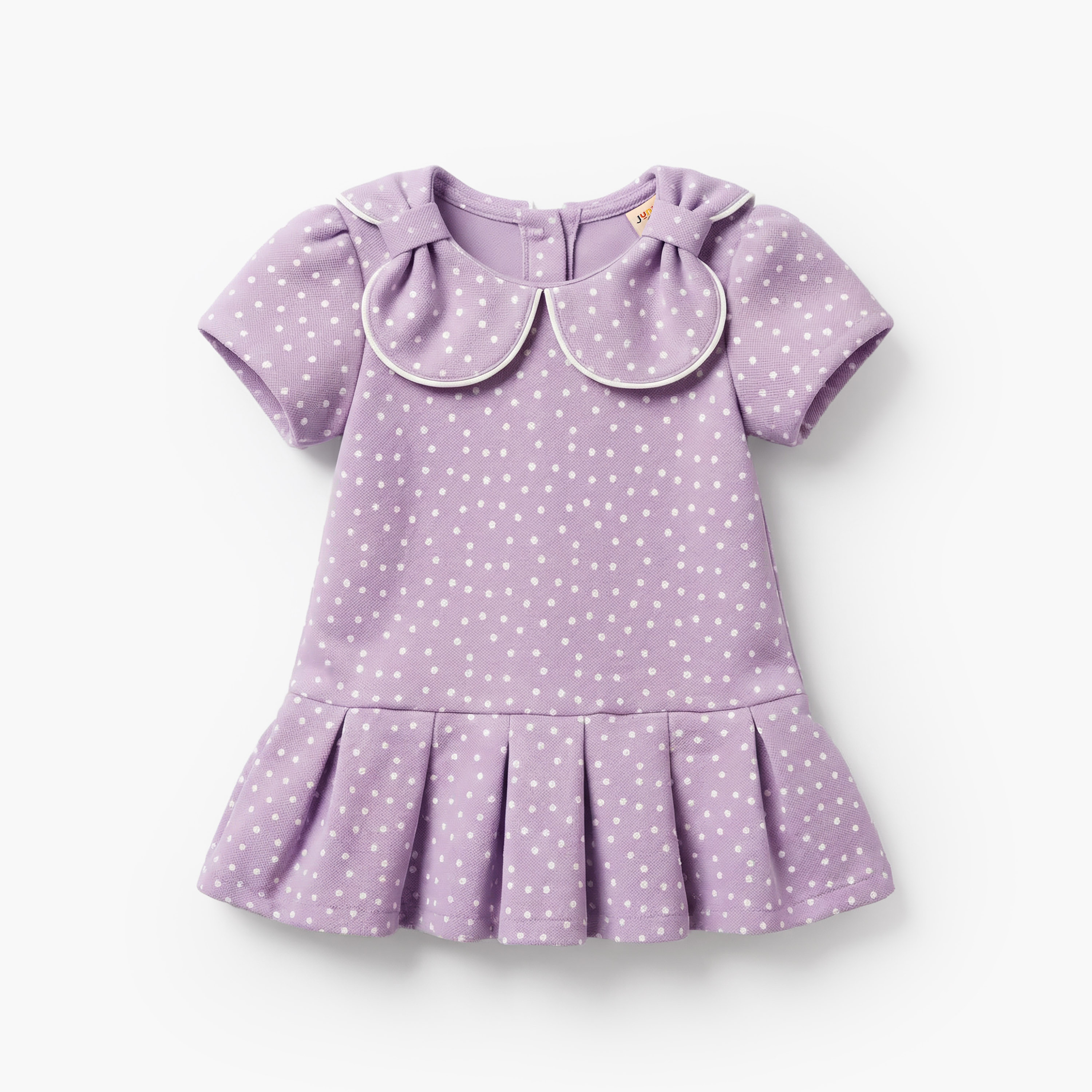 Juniors Polka Dot Print Dress with Short Sleeves and Peter Pan Collar-baby-girls-clothing-dressesandjumpsuits-image-1