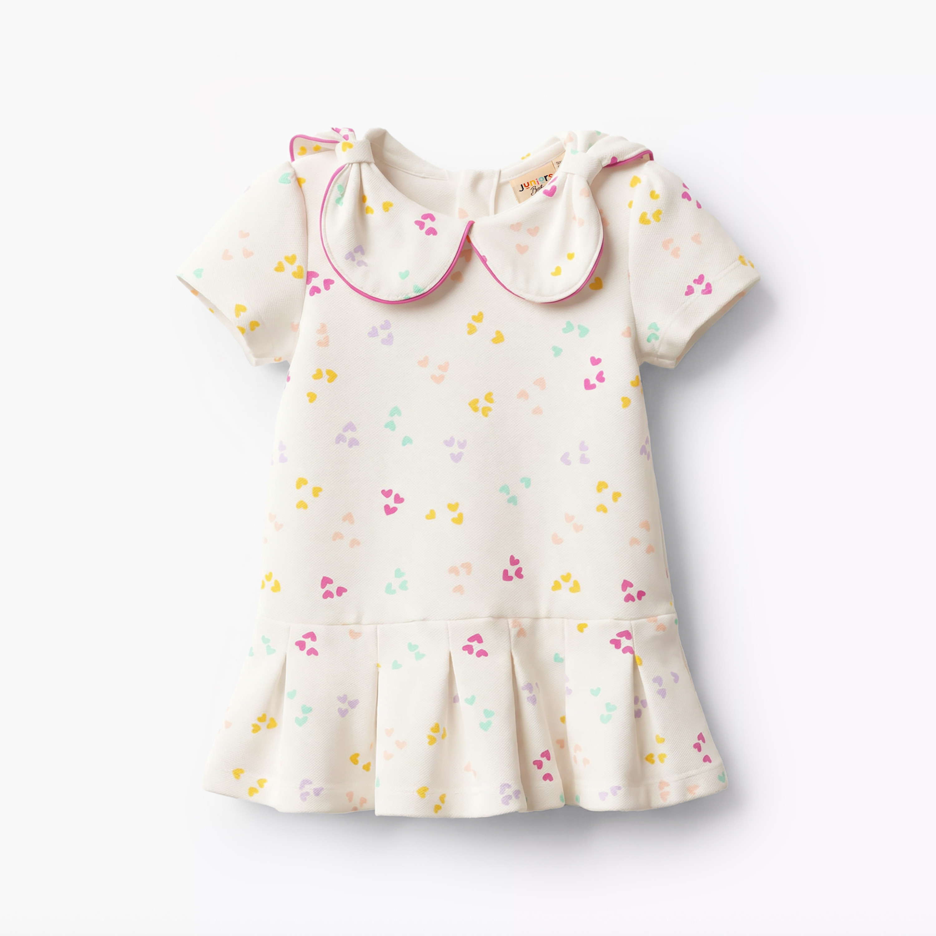 Juniors Heart Print Polo Dress with Short Sleeves-baby-girls-clothing-dressesandjumpsuits-image-2