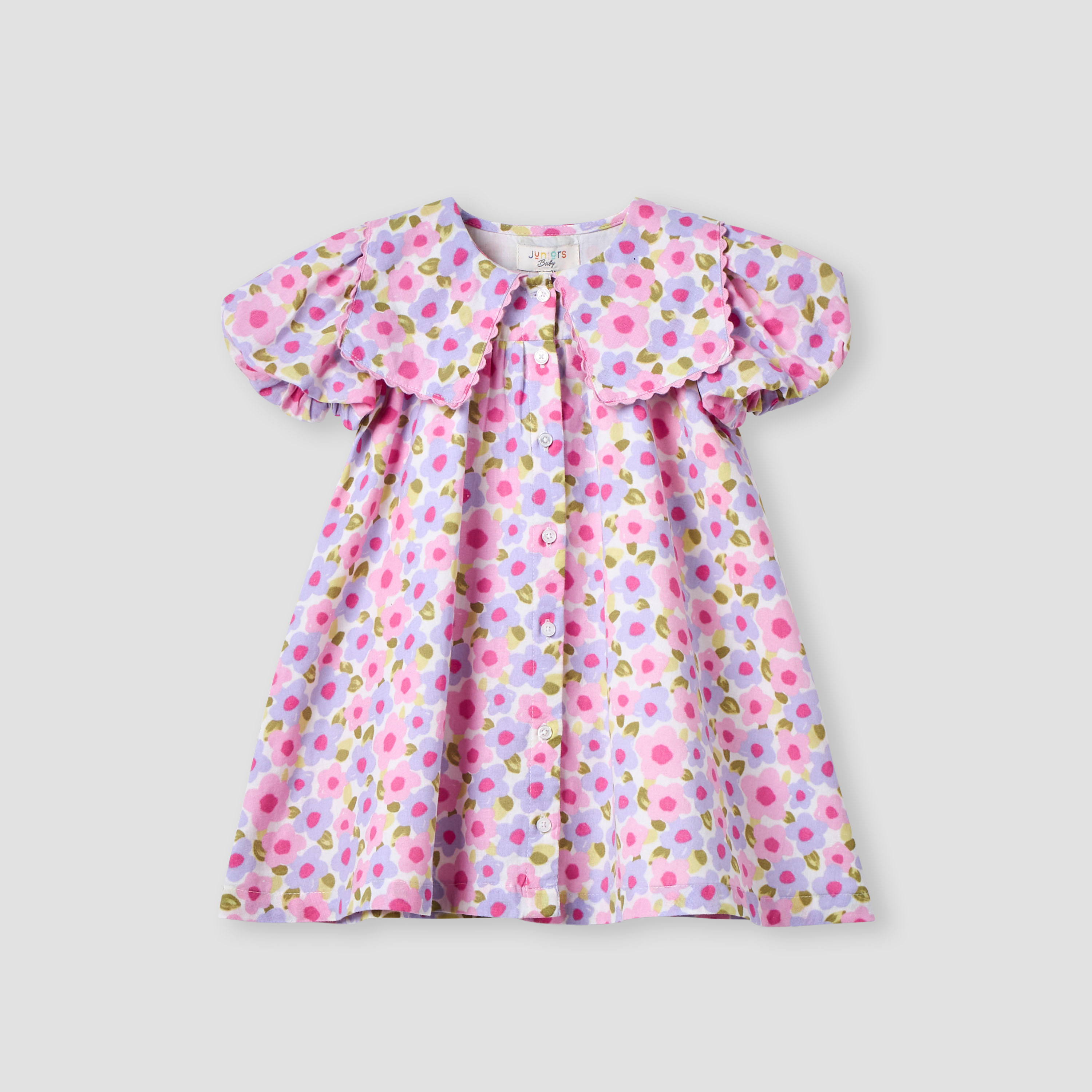 فستان بطبعات زهور بياقة بحّارة وأكمام بالون من جونيورز-baby-girls-clothing-dressesandjumpsuits-image-1