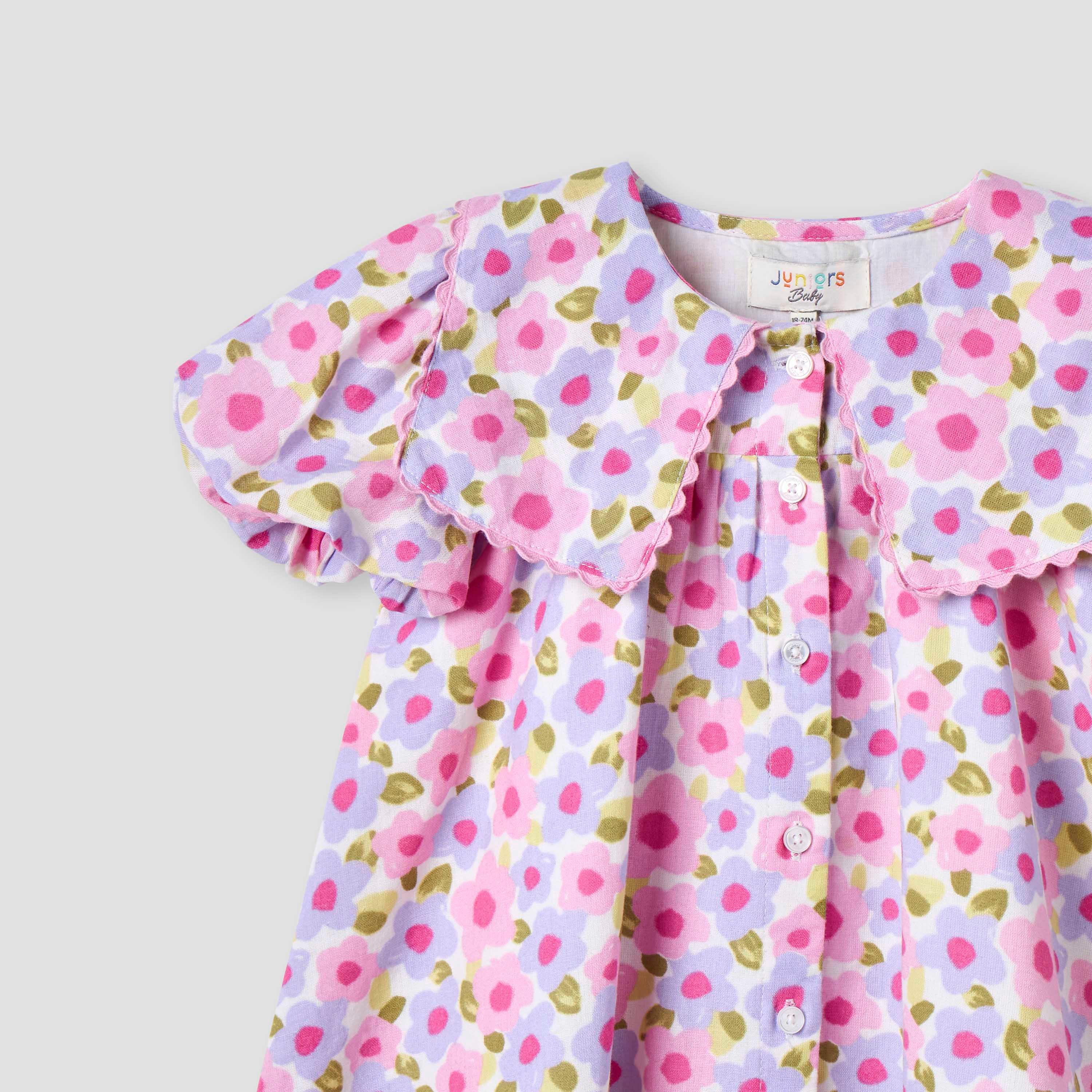 فستان بطبعات زهور بياقة بحّارة وأكمام بالون من جونيورز-baby-girls-clothing-dressesandjumpsuits-image-3