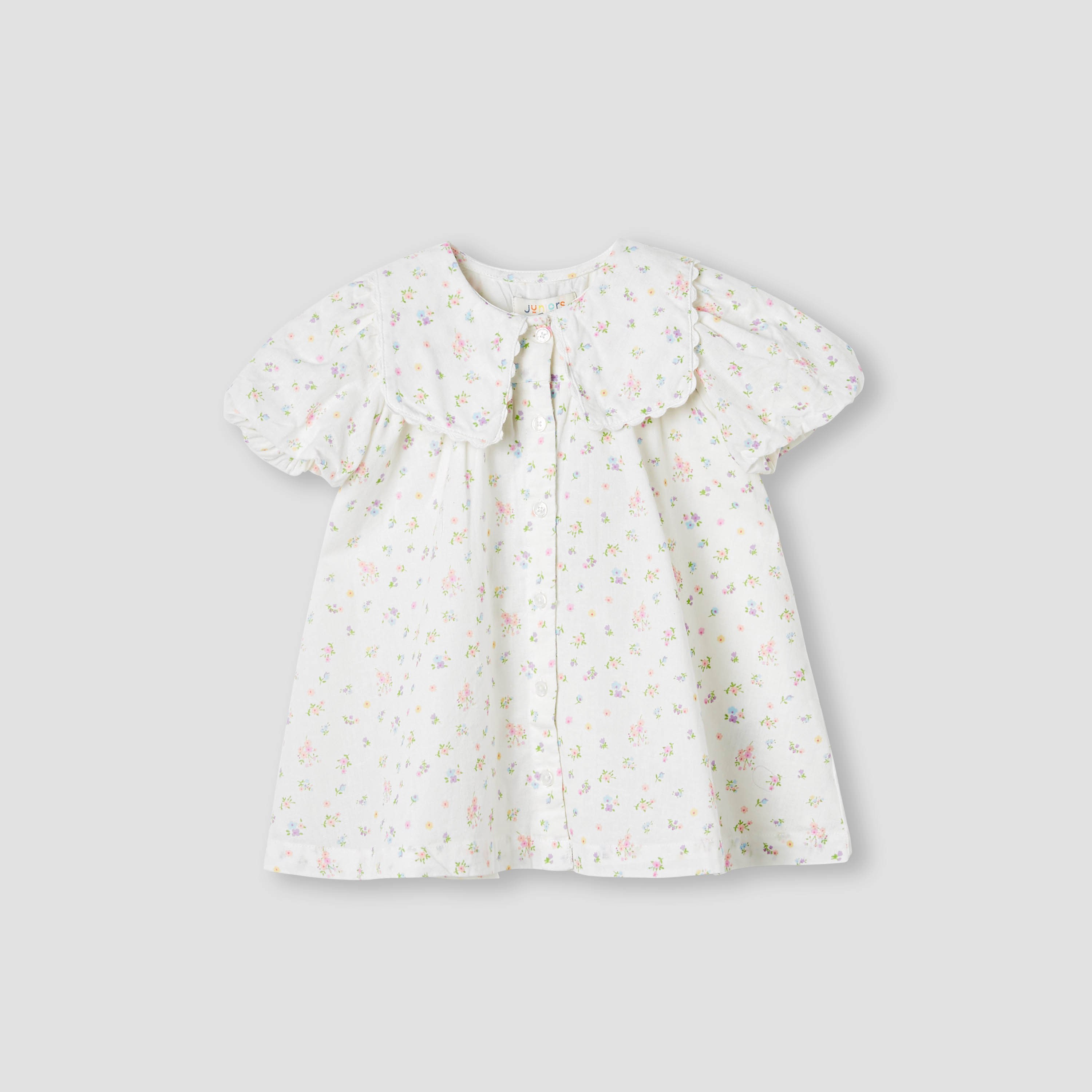 Juniors Floral Print Collared Dress with Short Sleeves-baby-girls-clothing-dressesandjumpsuits-image-1