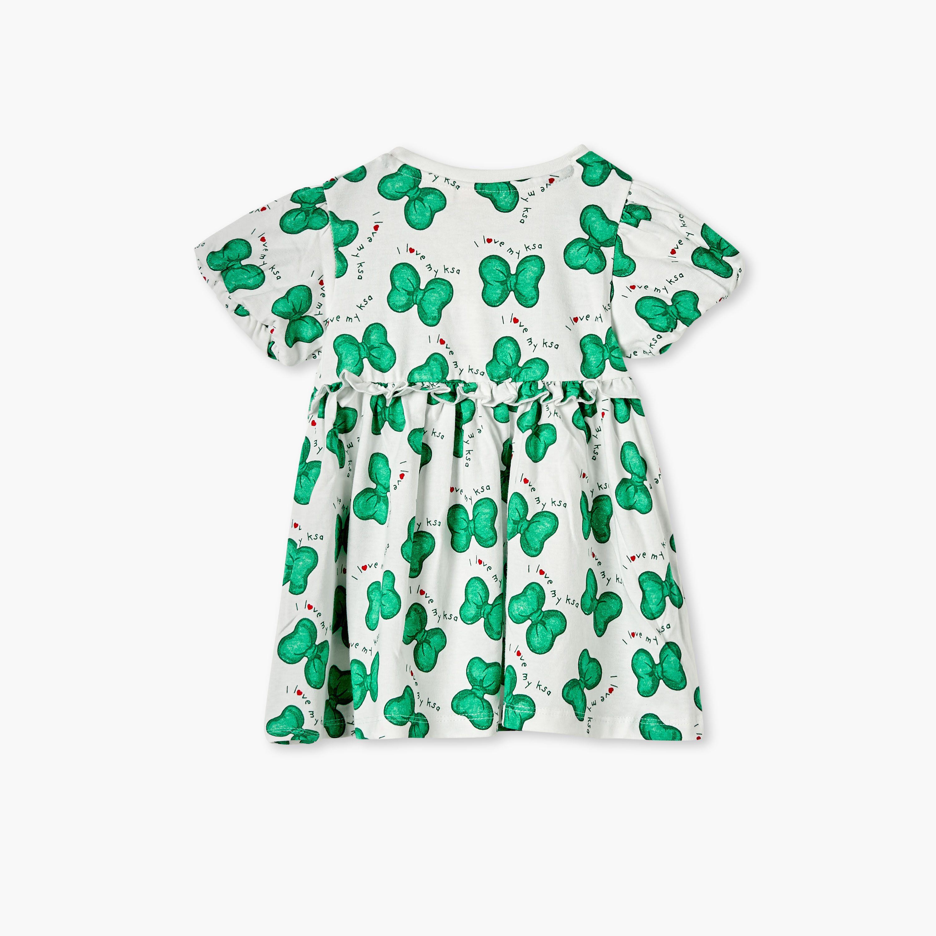 Juniors Bow Print Dress with Cap Sleeves and Ruffle Detail-girls-clothing-dressesandjumpsuits-image-2