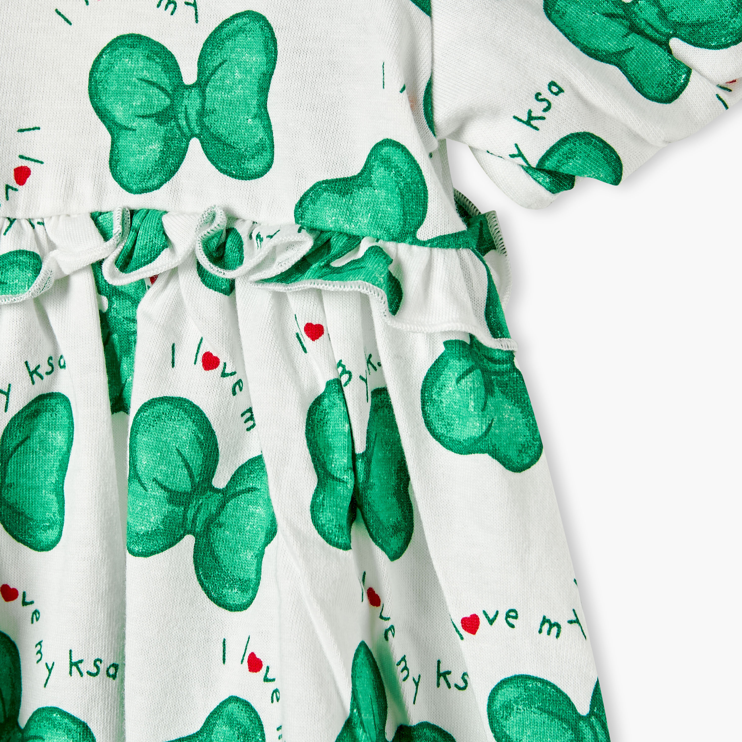 Juniors Bow Print Dress with Cap Sleeves and Ruffle Detail-girls-clothing-dressesandjumpsuits-image-3