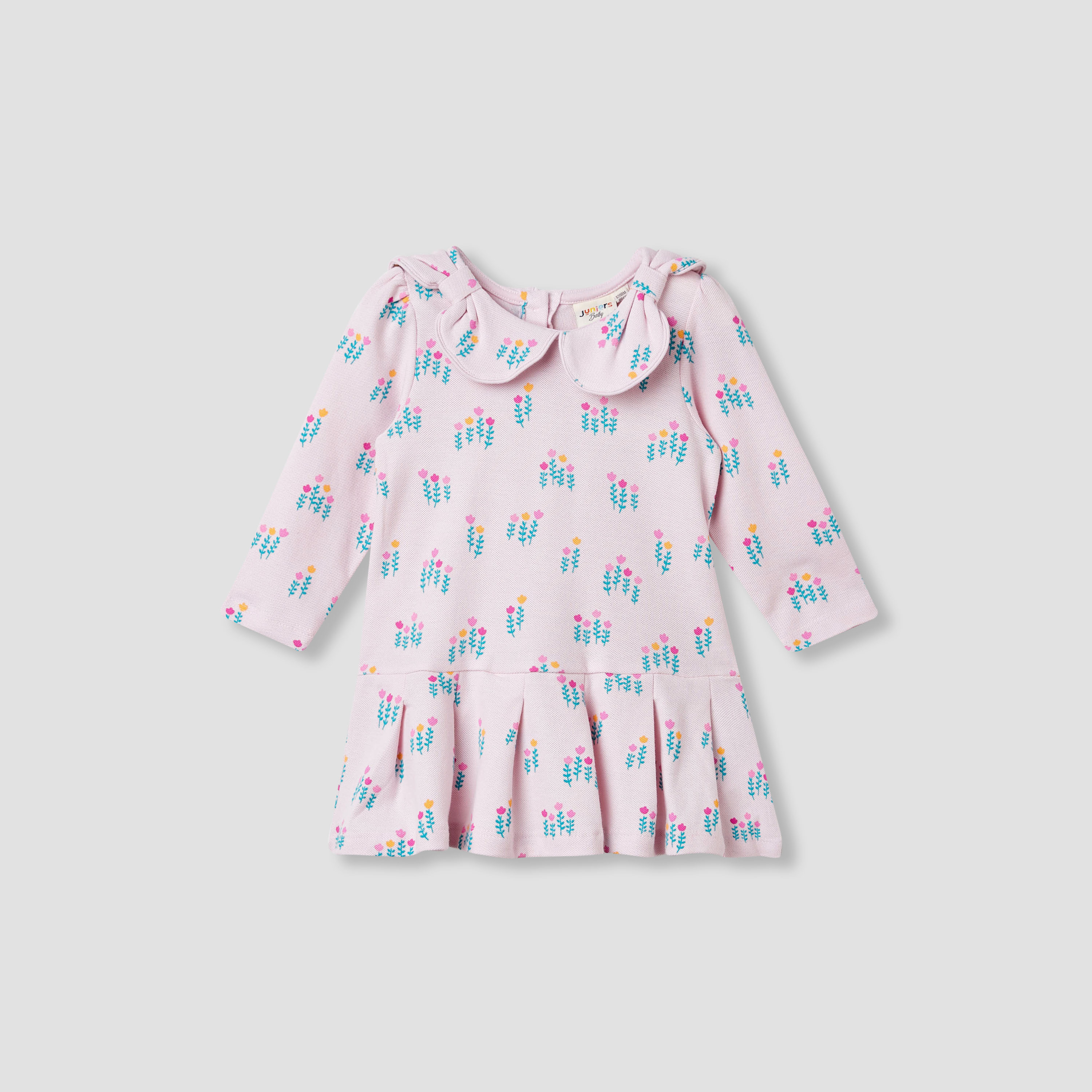 Juniors Printed Dress with Bow Accent Collar-baby-girls-clothing-dressesandjumpsuits-image-1
