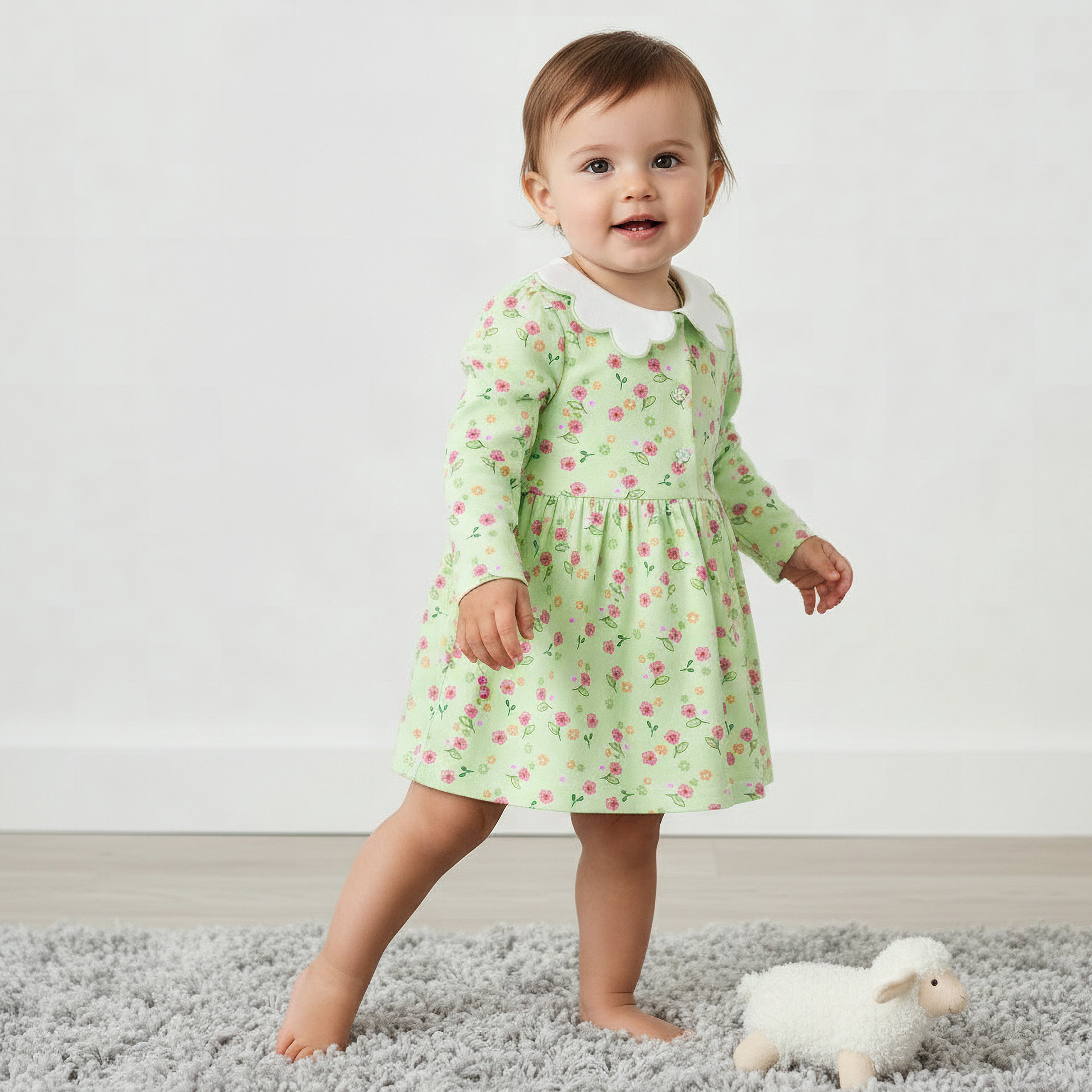 فستان إيه لاين بياقة وأكمام طويلة وطبعات من جونيورز-baby-girls-clothing-dressesandjumpsuits-image-5
