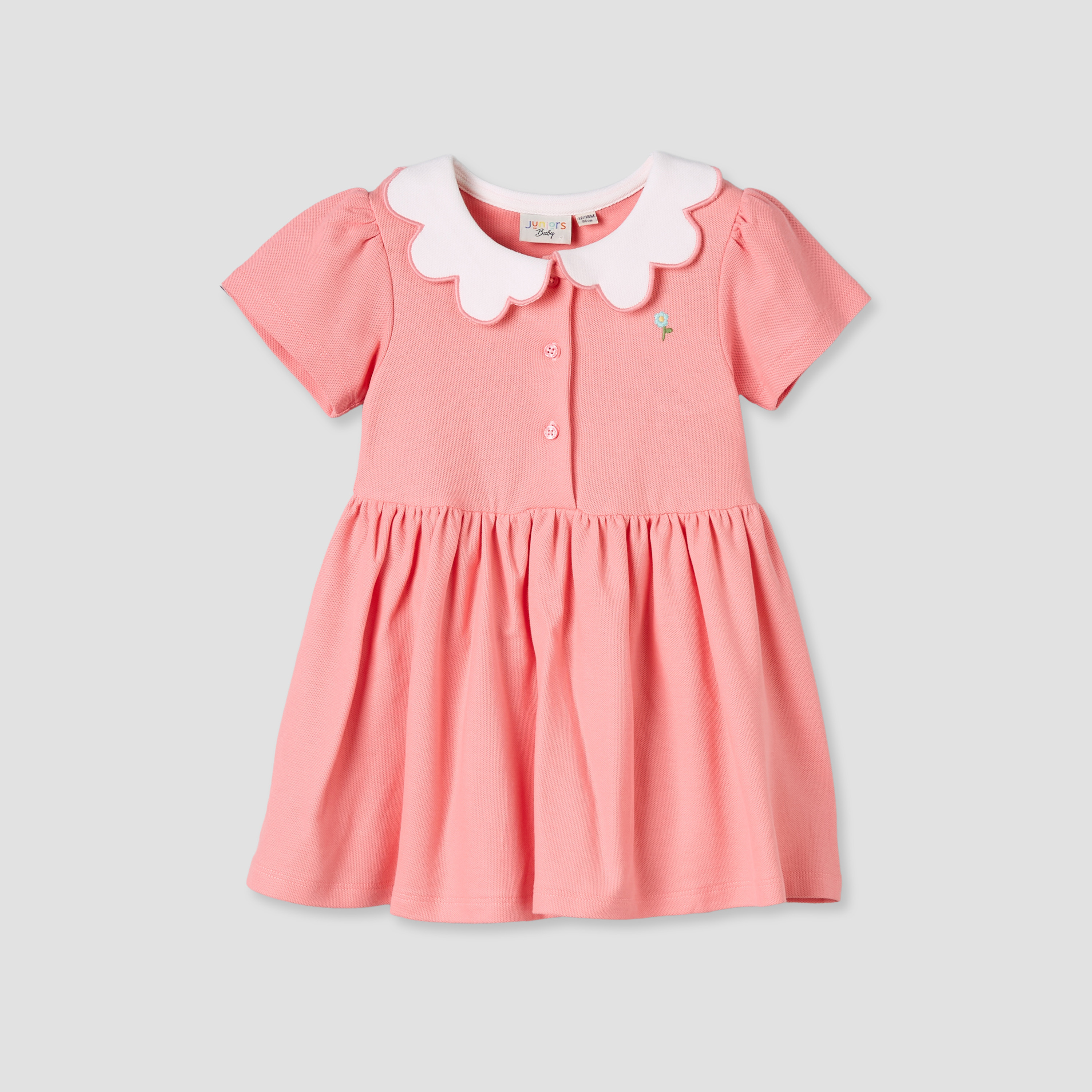 Juniors Collared Short Sleeves A-Line Dress with Floral Embroidery-baby-girls-clothing-dressesandjumpsuits-image-2
