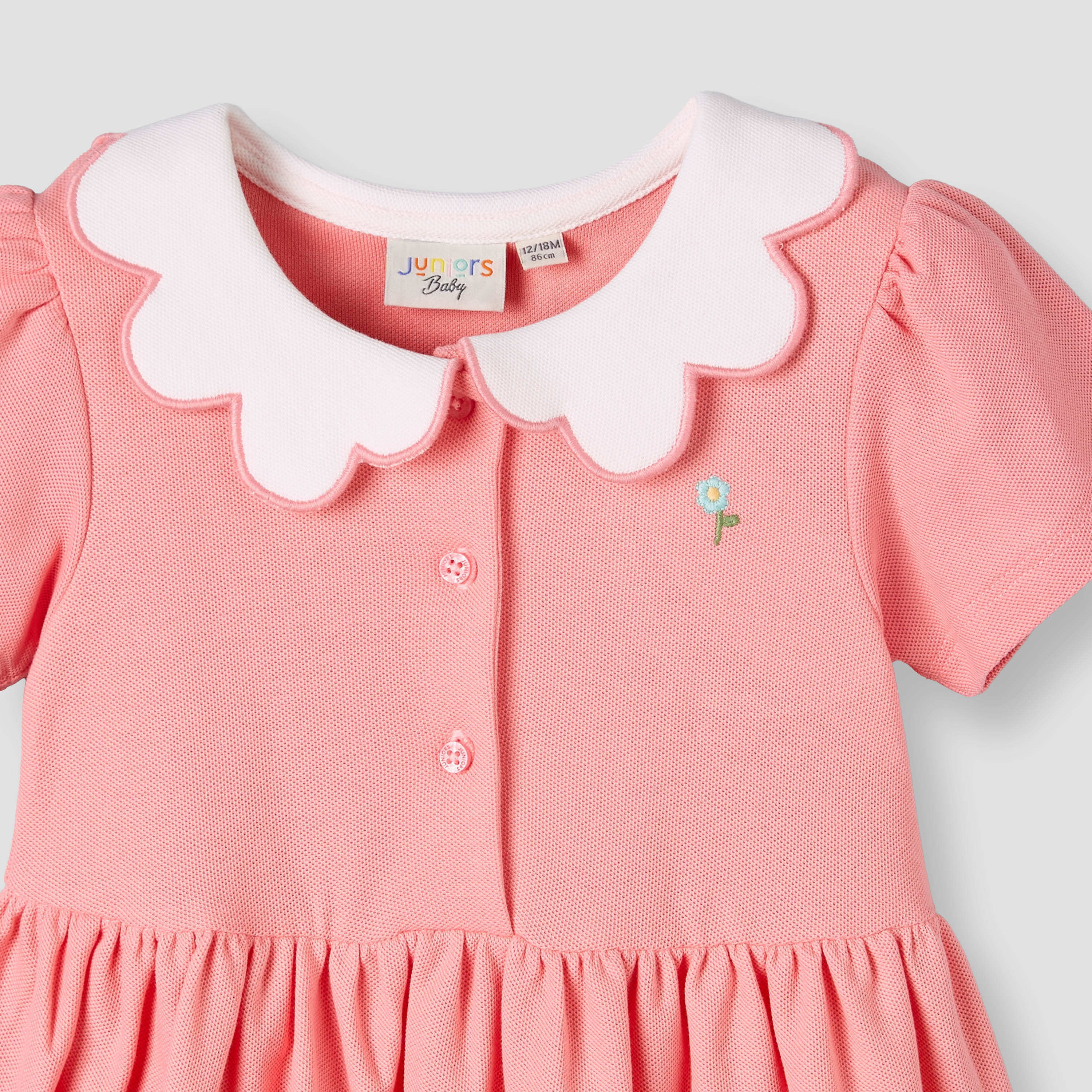 Juniors Collared Short Sleeves A-Line Dress with Floral Embroidery-baby-girls-clothing-dressesandjumpsuits-image-4