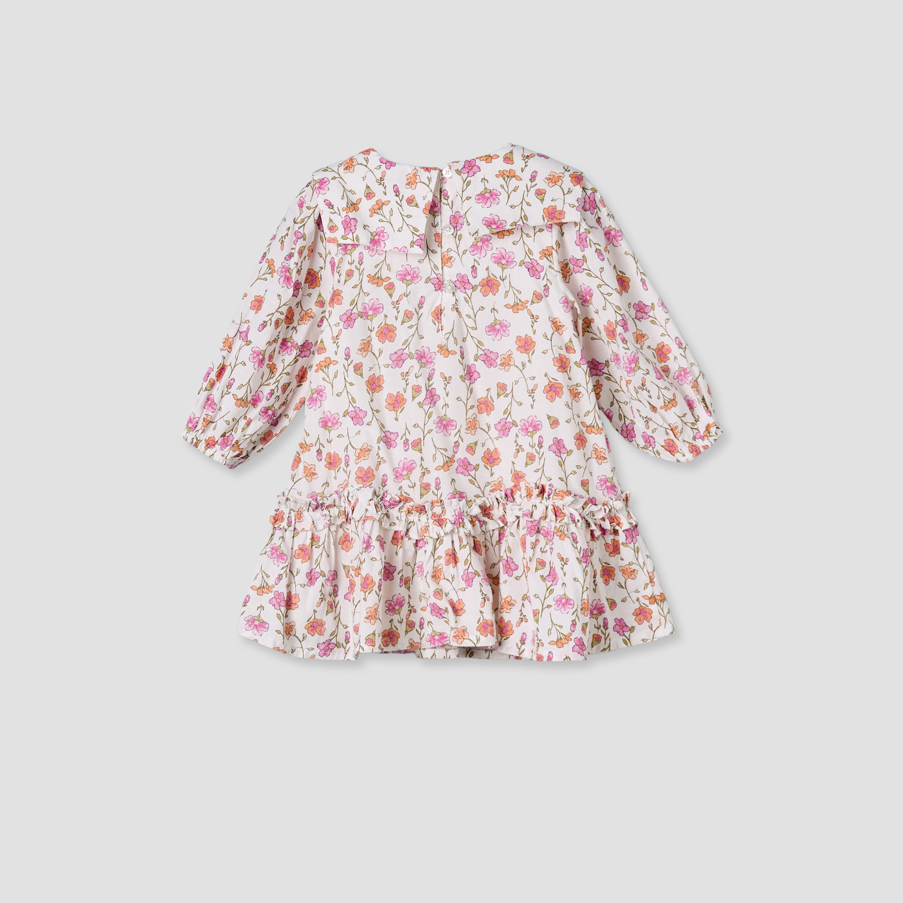 Juniors Collared Long Sleeves A-Line Dress with Floral Print and Ruffled Hem-baby-girls-clothing-dressesandjumpsuits-image-3